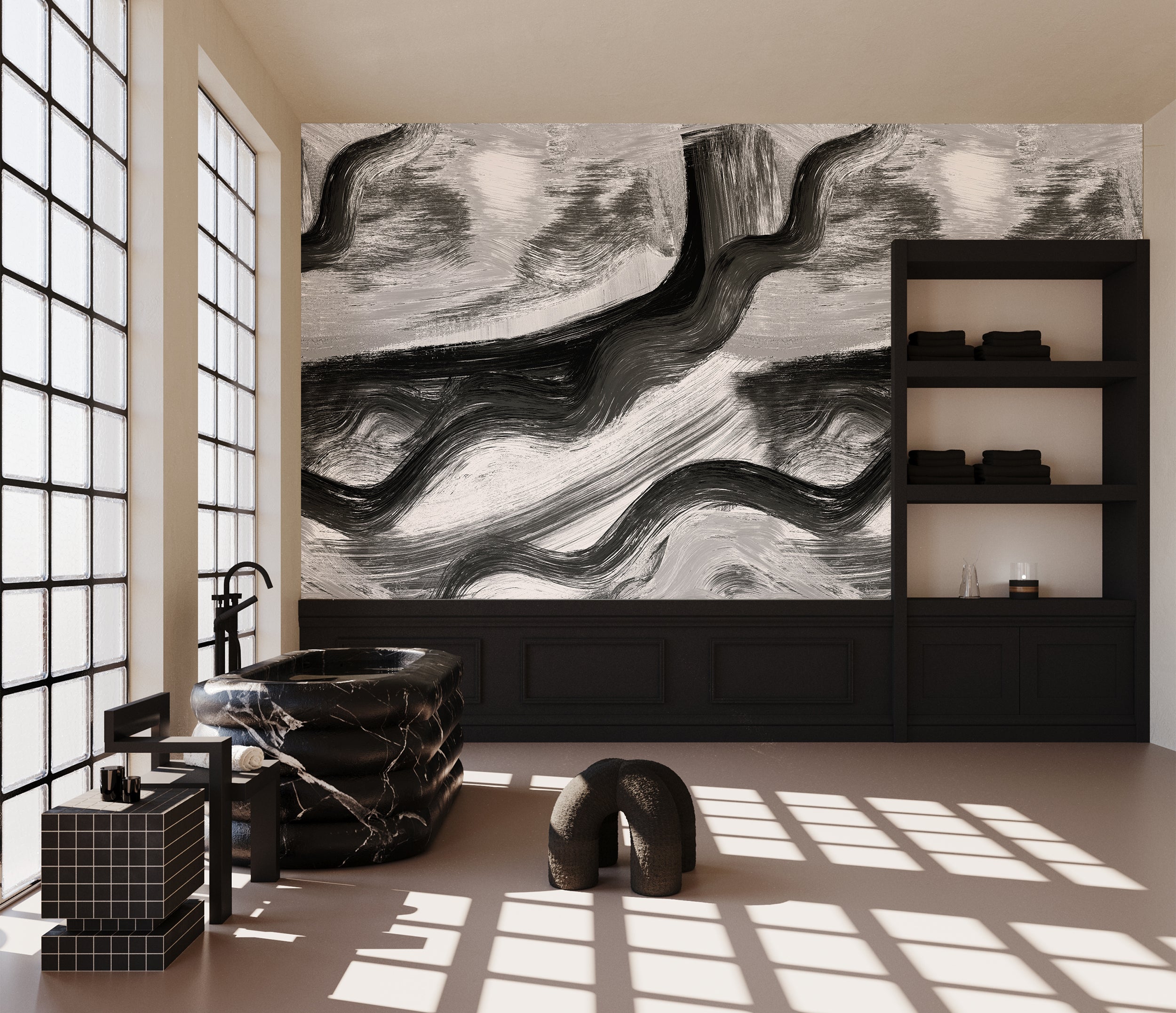 Modern Art© Mural Wallpaper in black + creme