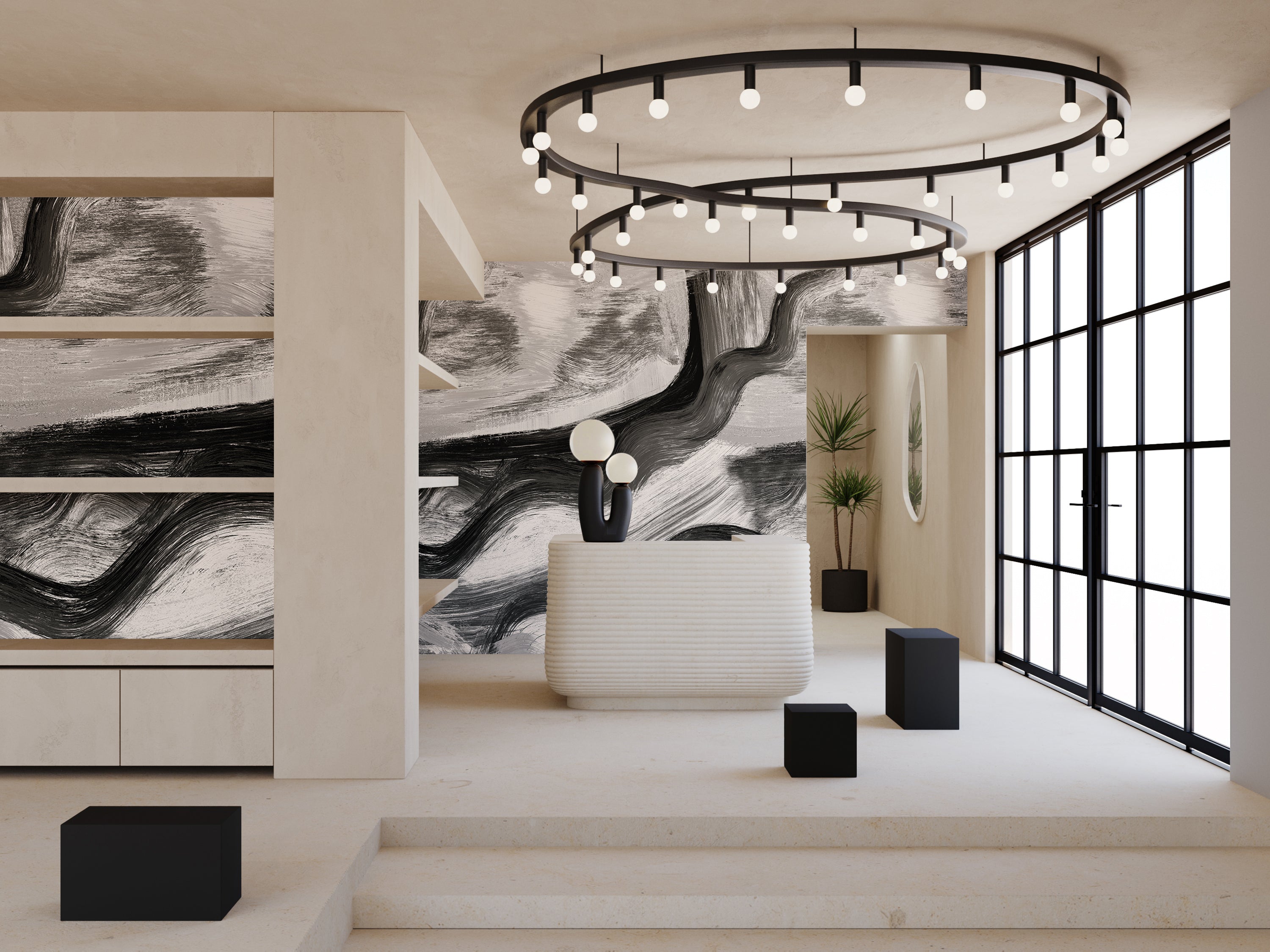 Modern Art© Mural Wallpaper in black + creme