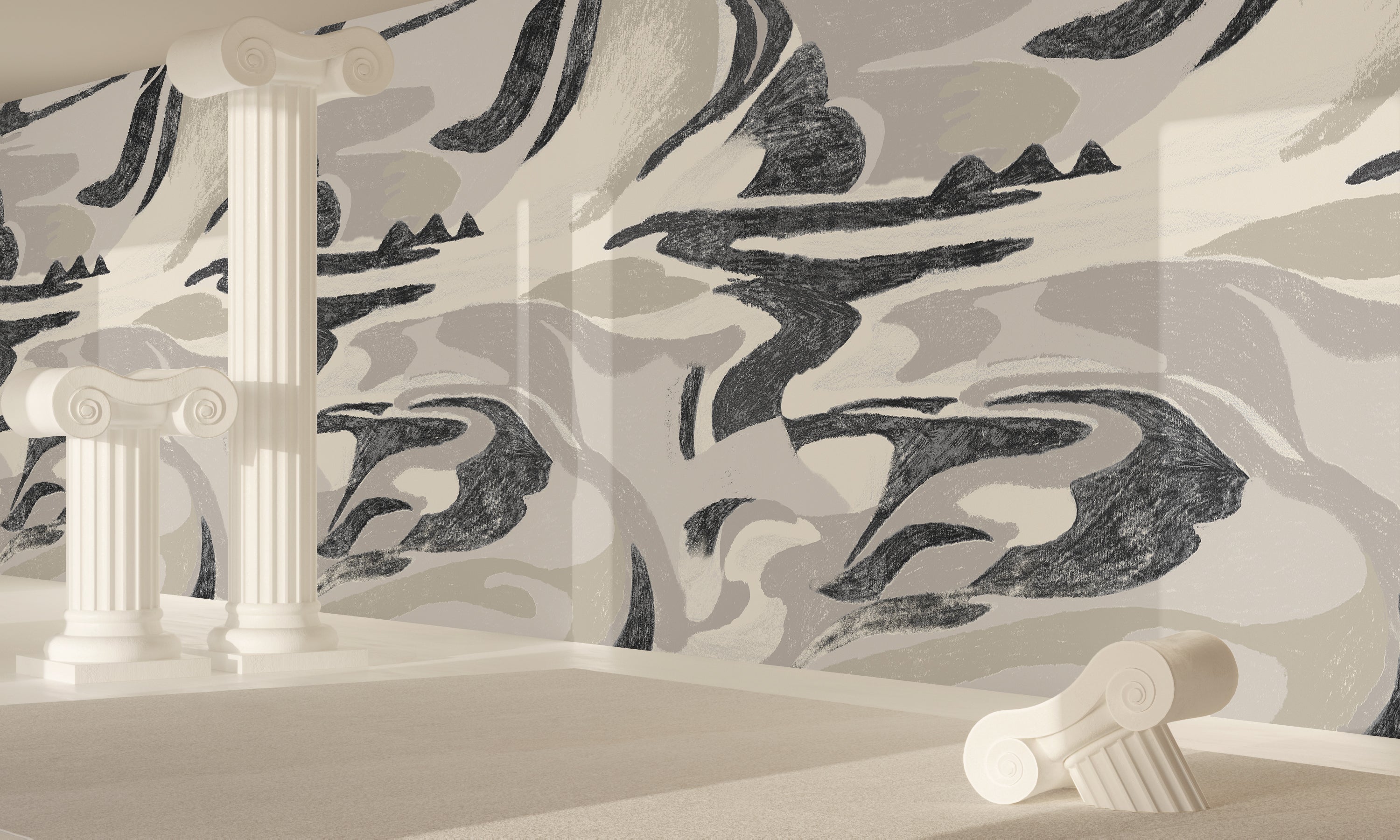 American Landscape© Mural Wallpaper in black + creme