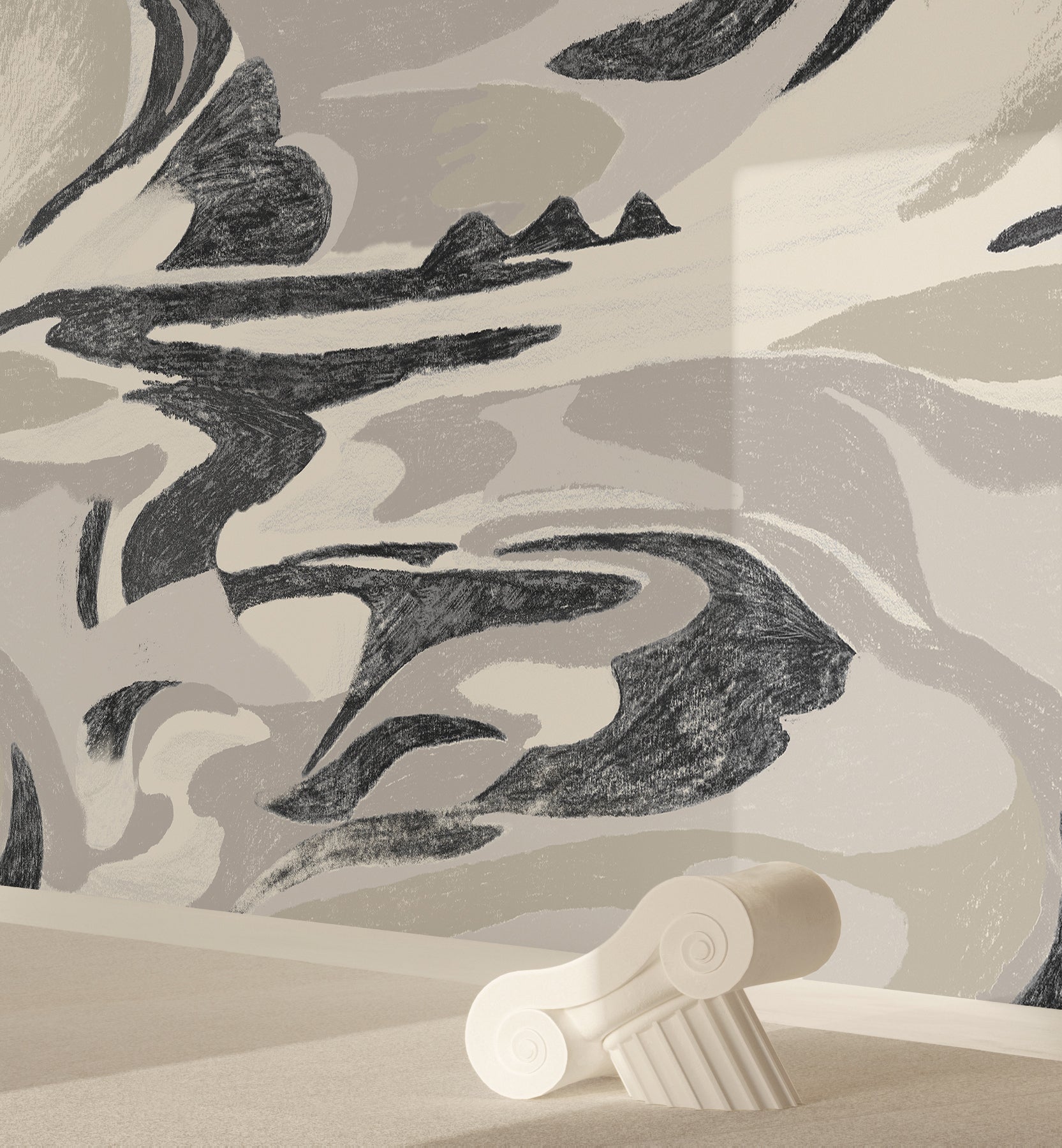 American Landscape© Mural Wallpaper in black + creme