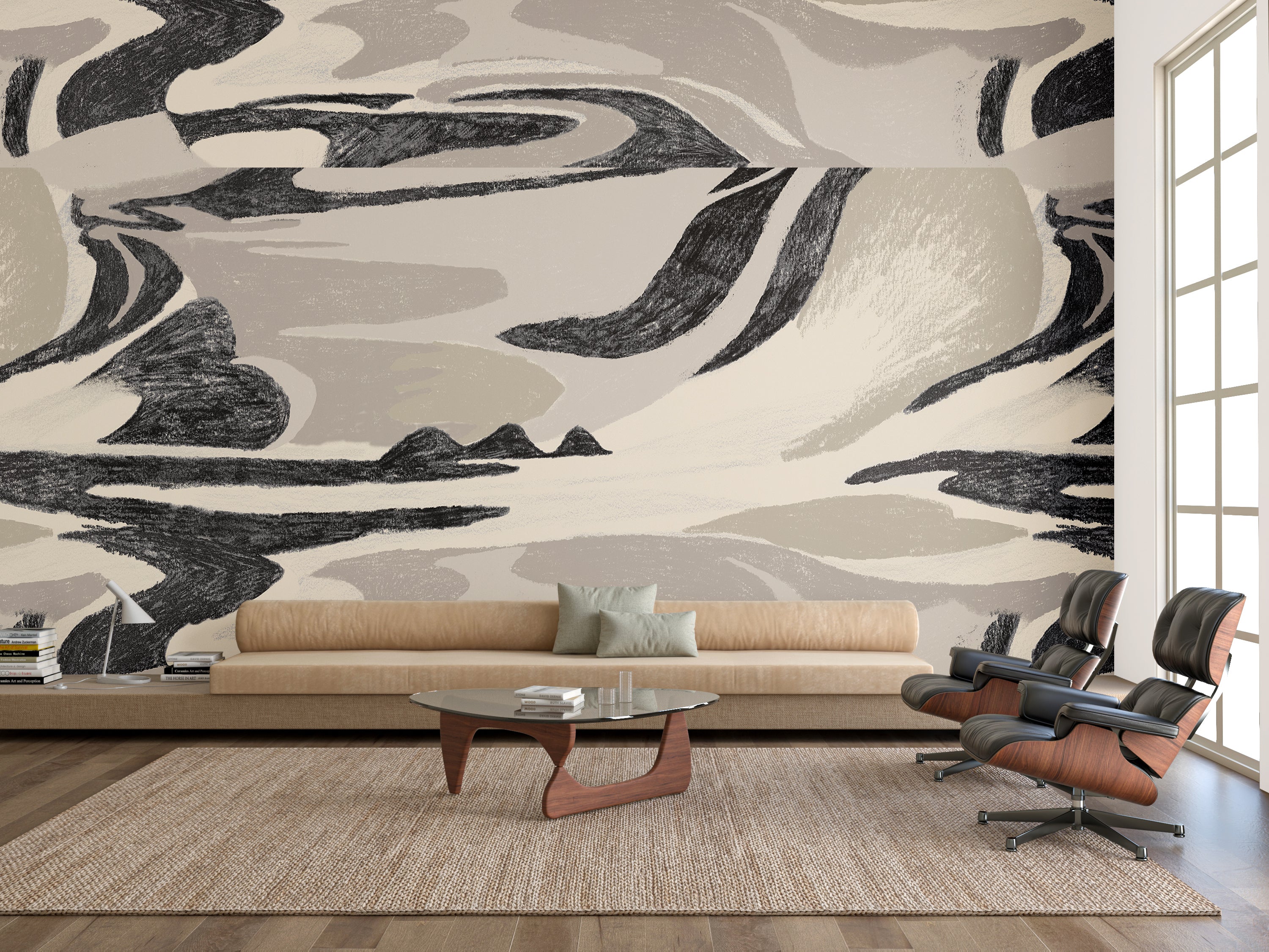 American Landscape© Mural Wallpaper in black + creme