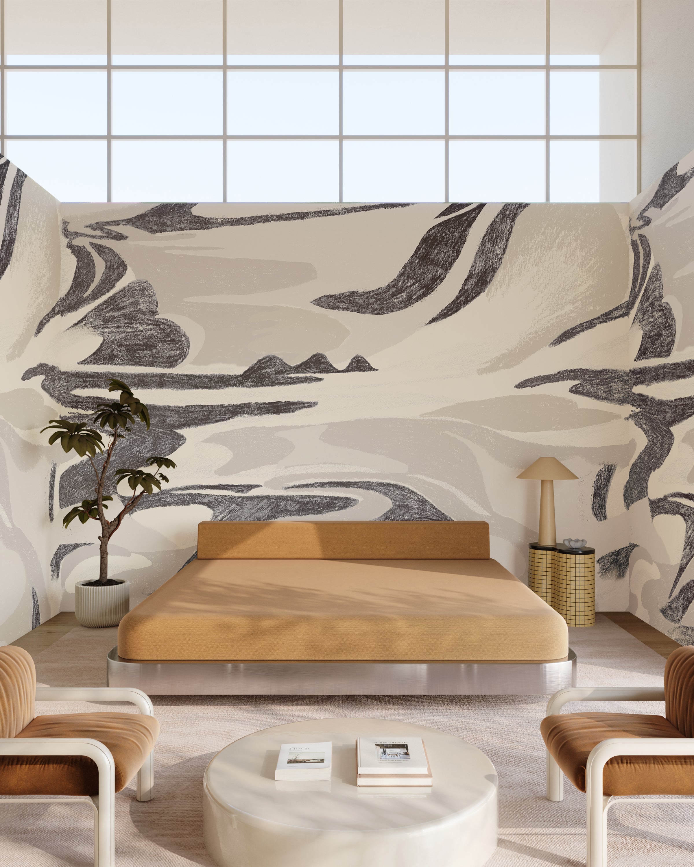 American Landscape© Mural Wallpaper in black + creme