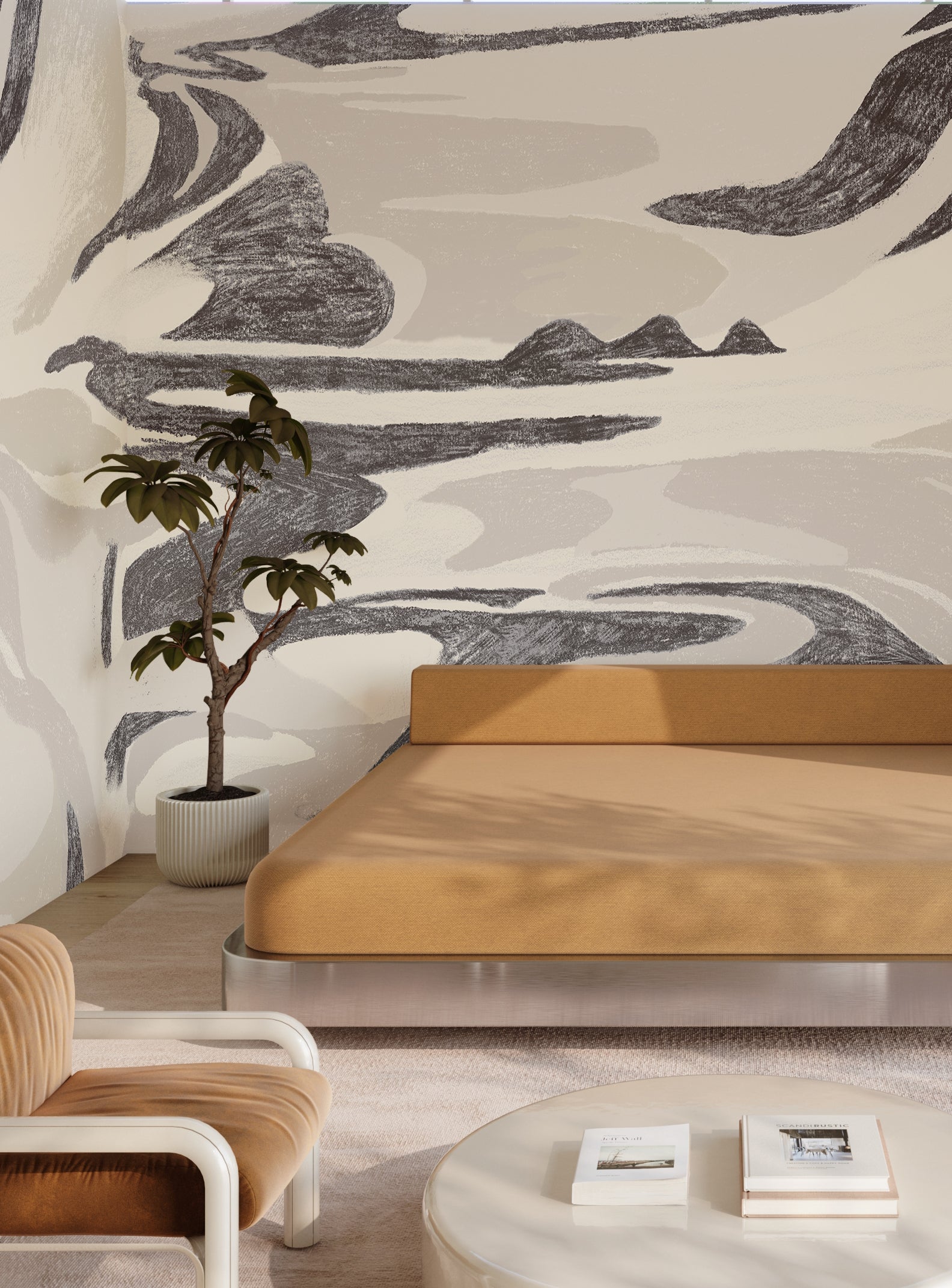 American Landscape© Mural Wallpaper in black + creme