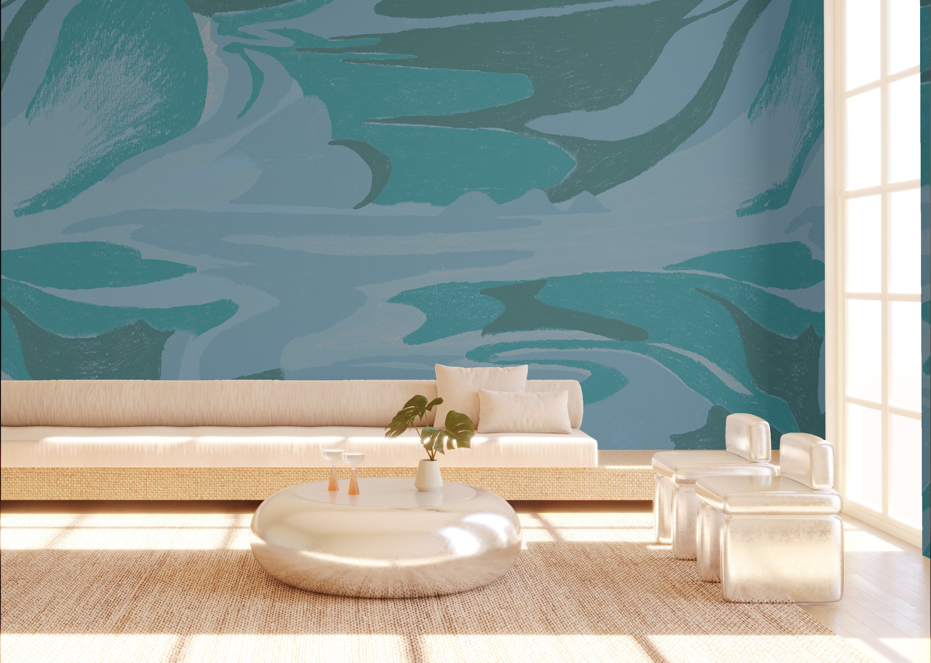 American Landscape© Mural Wallpaper in teal