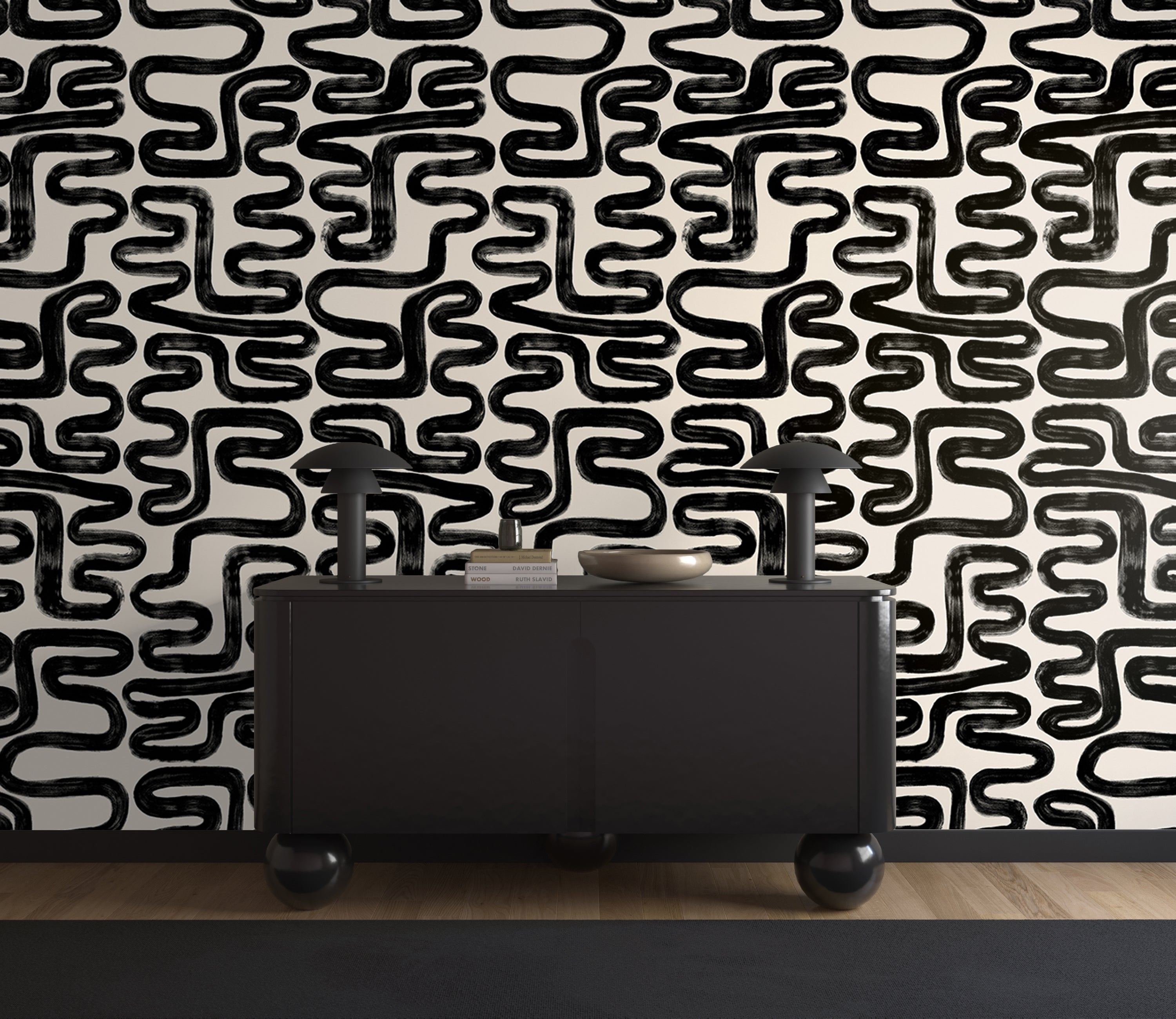 Azteca© Wallpaper in Black + Cremé