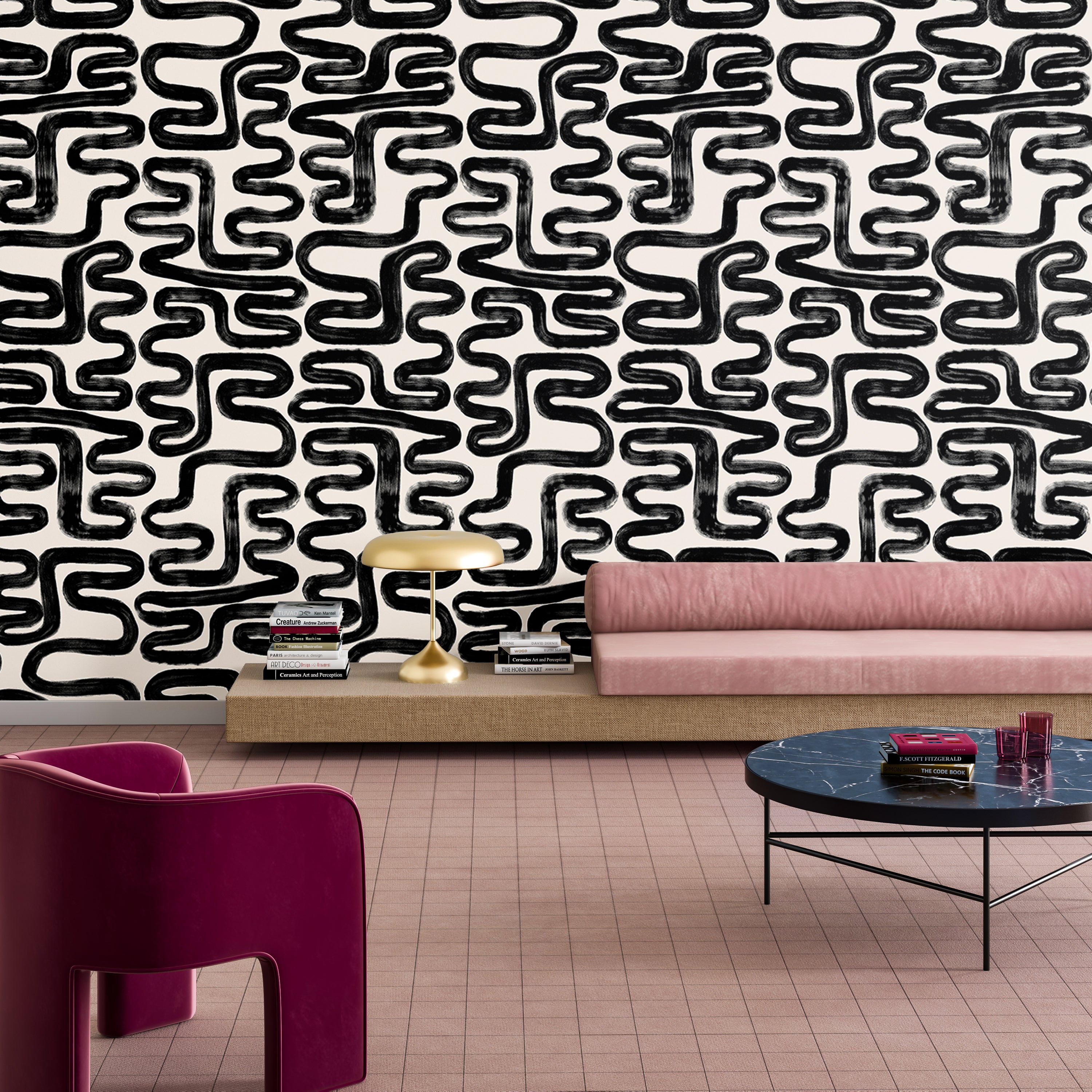 Azteca© Wallpaper in Black + Cremé