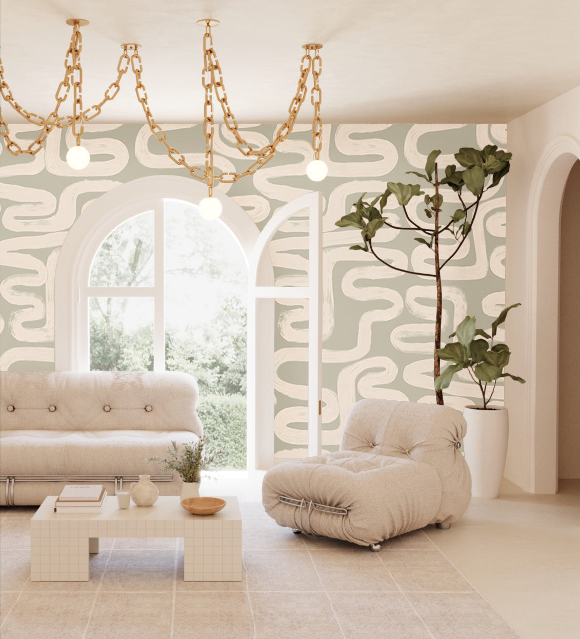 Azteca© Wallpaper in Soapstone