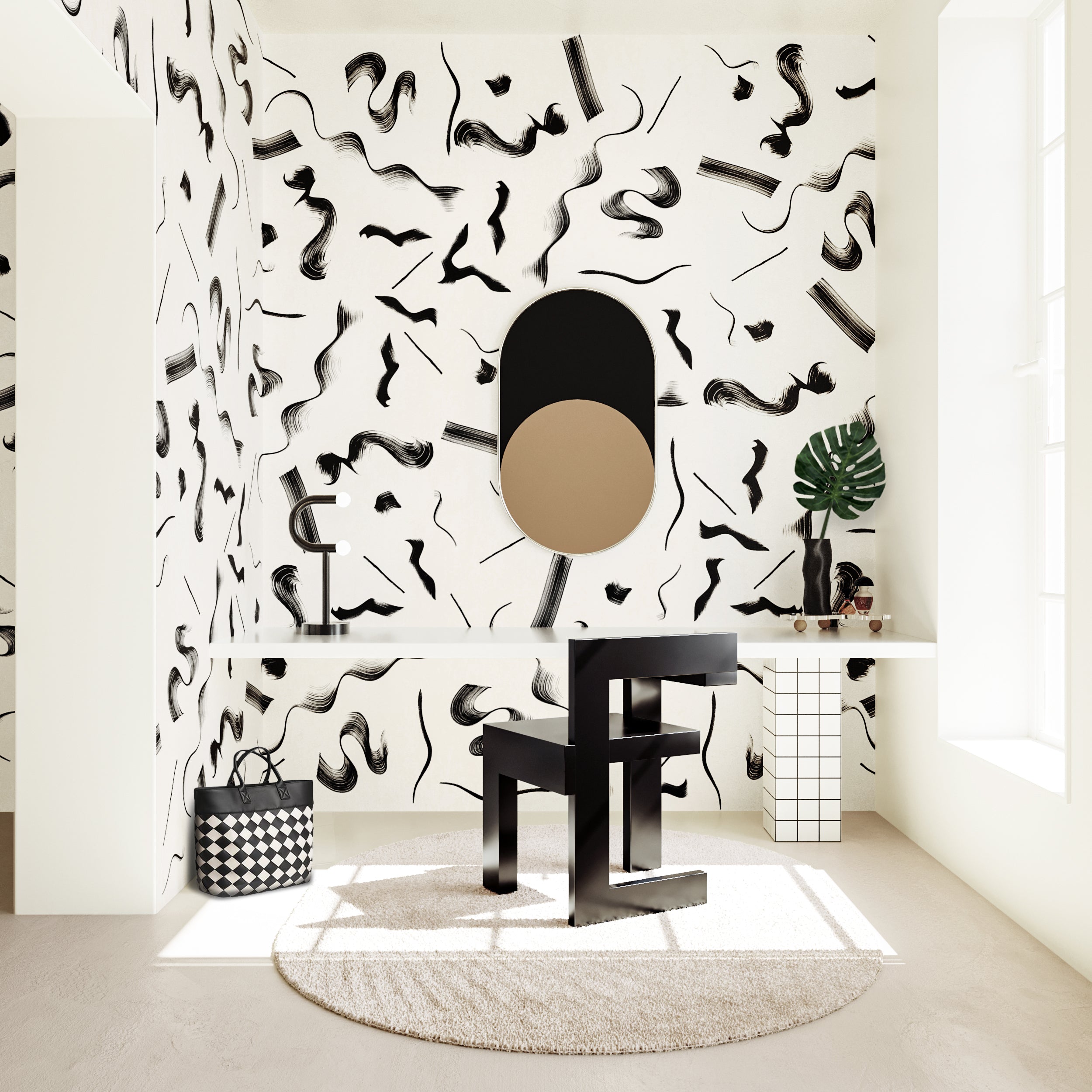 Fusilli© Wallpaper in black + creme