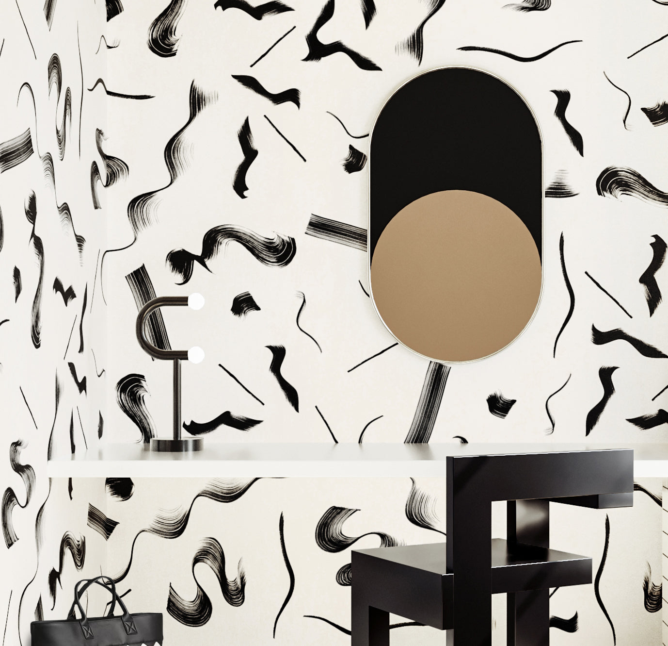 Fusilli© Wallpaper in black + creme