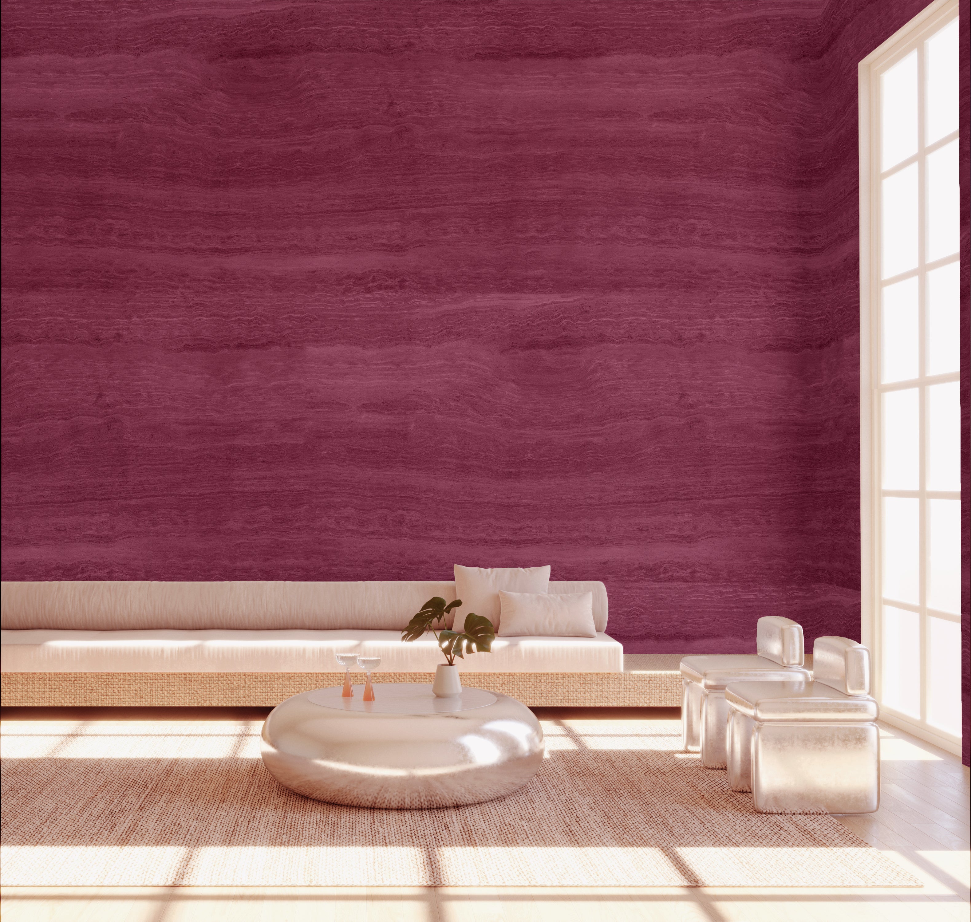 Limestone© Mural Wallpaper in Berry