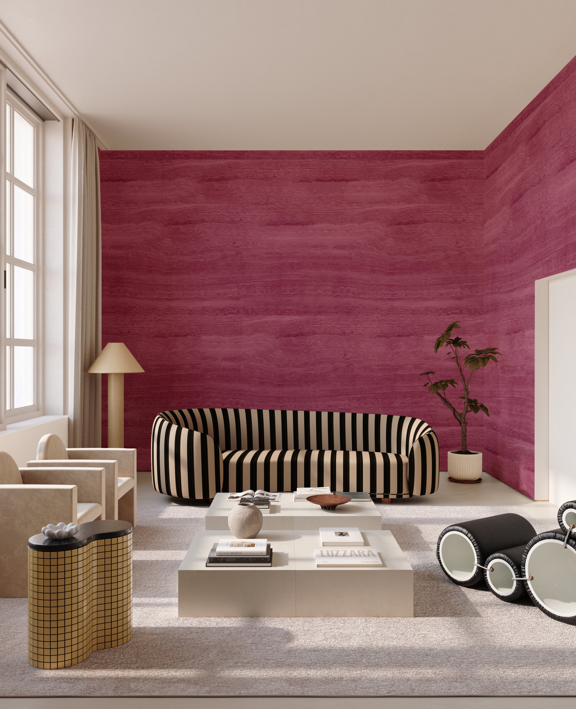 Limestone© Mural Wallpaper in Berry