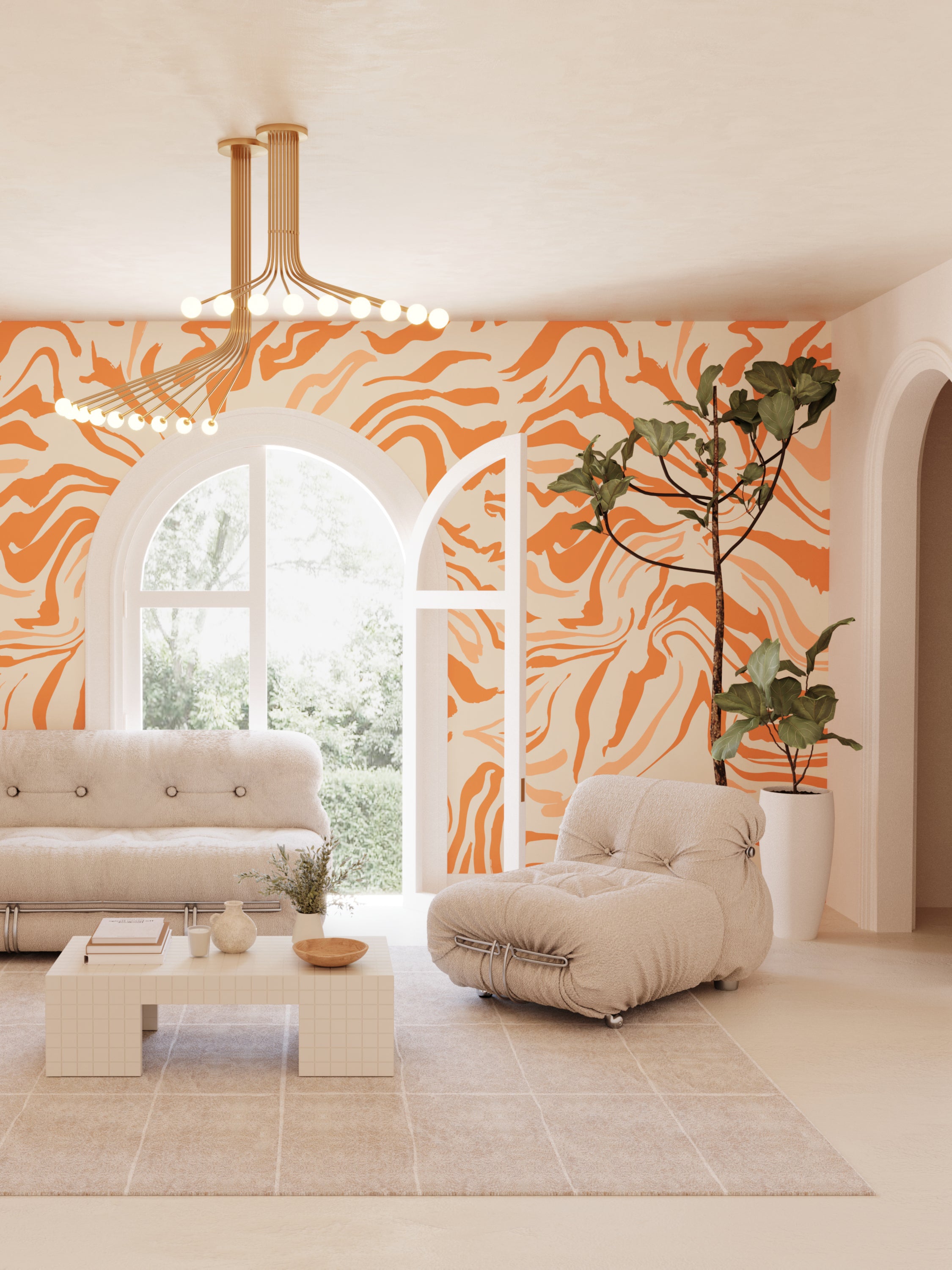 Primal© Multi Mural Wallpaper in Orange