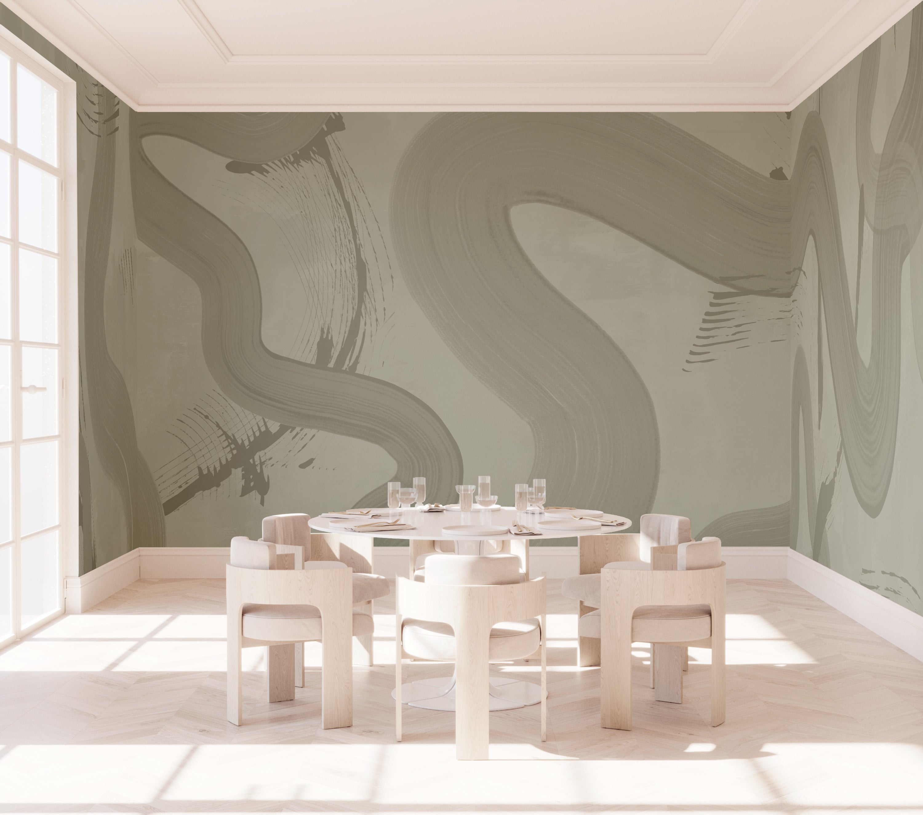 Untamed© Mural Wallpaper in Dusty Green