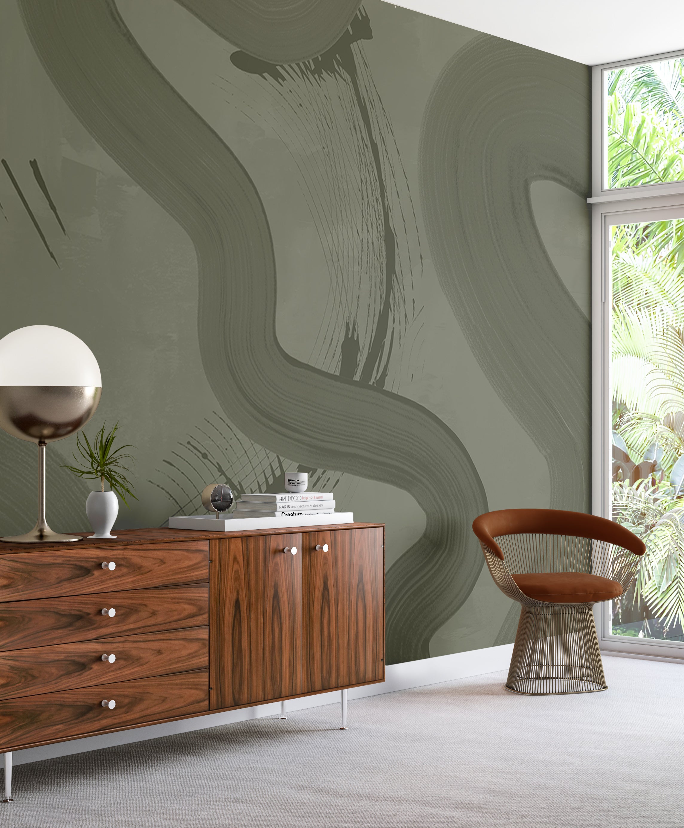 Untamed© Mural Wallpaper in Dusty Green