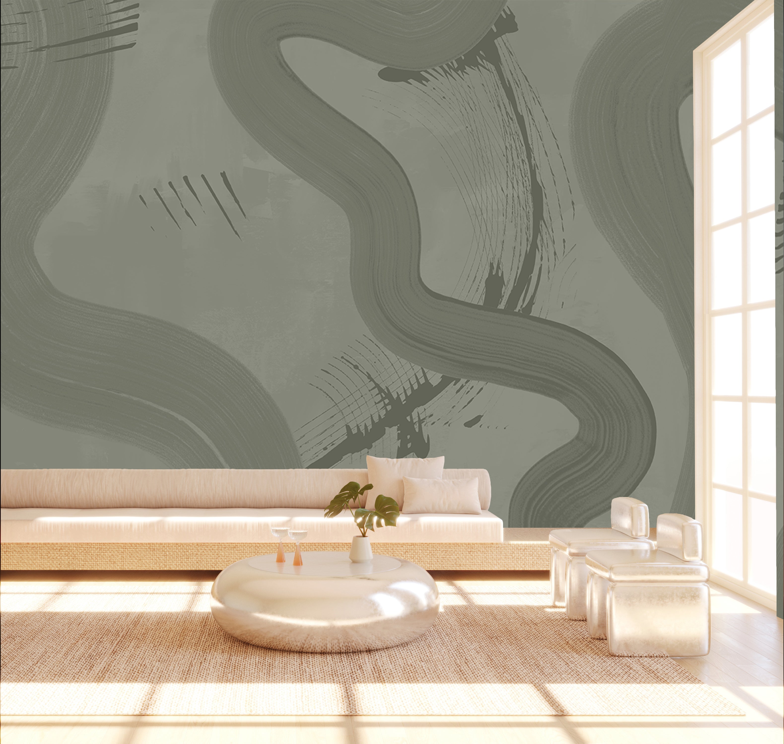 Untamed© Mural Wallpaper in Dusty Green