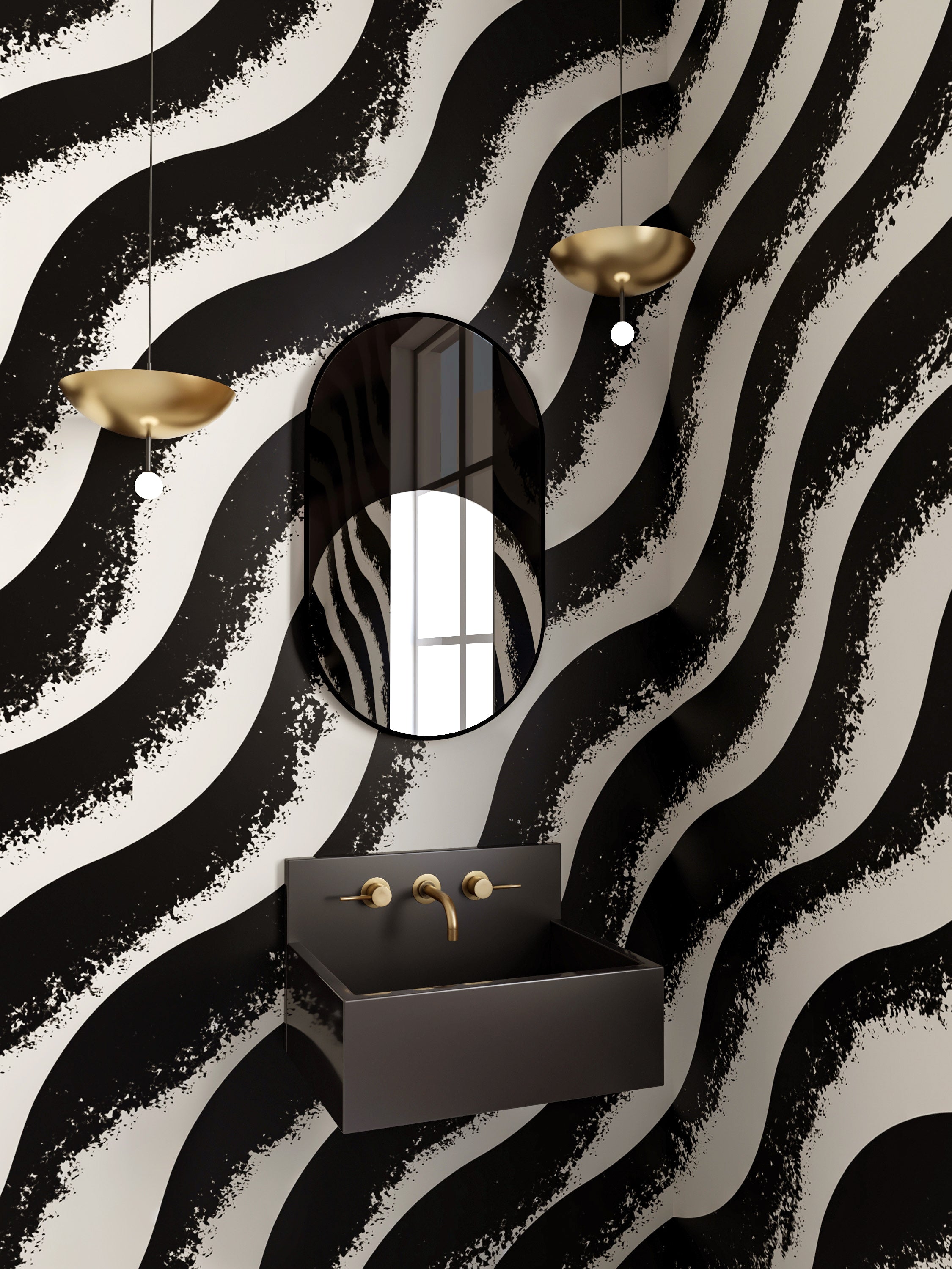 Whirl© Wallpaper in Black + Creme