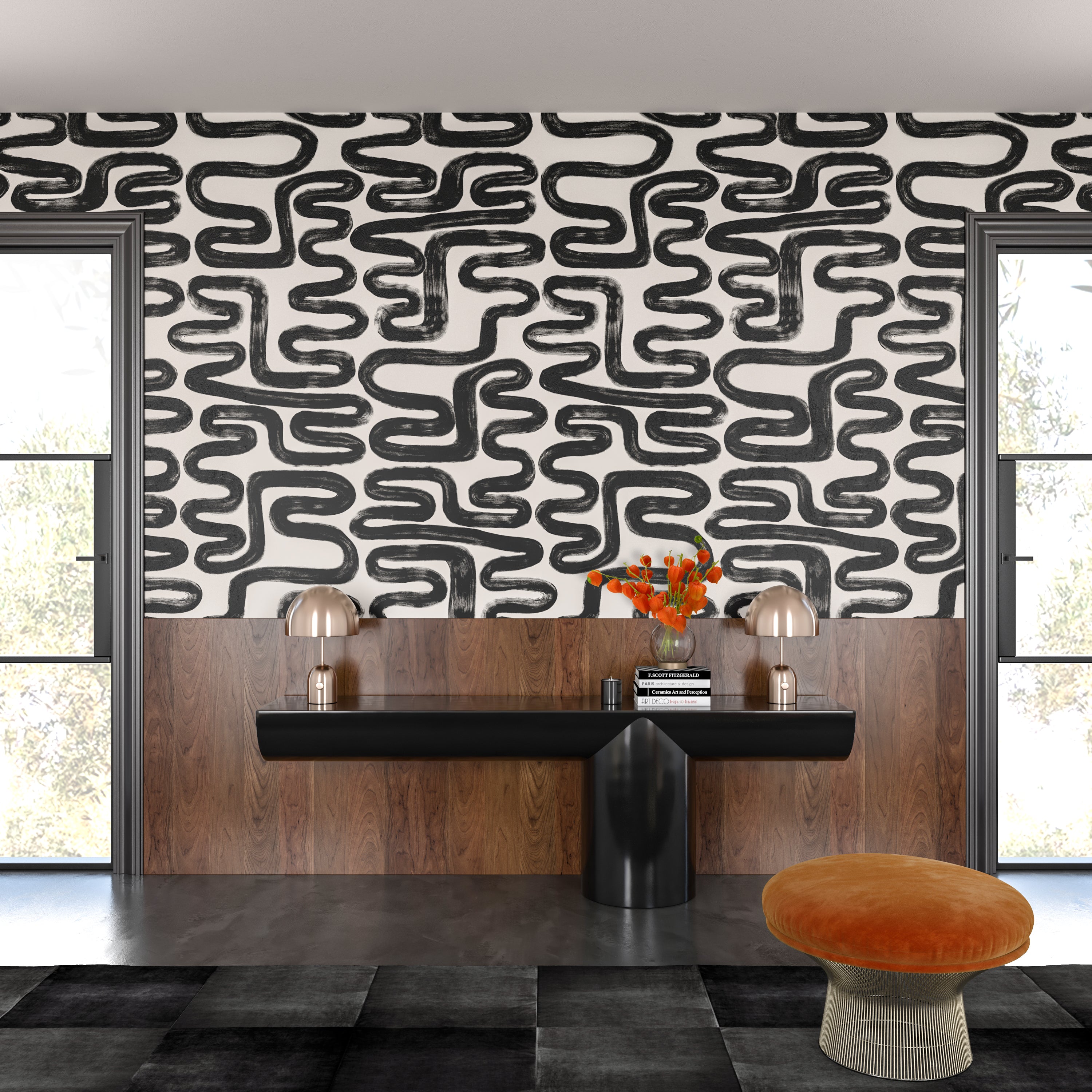 Azteca© Wallpaper in Black + Cremé