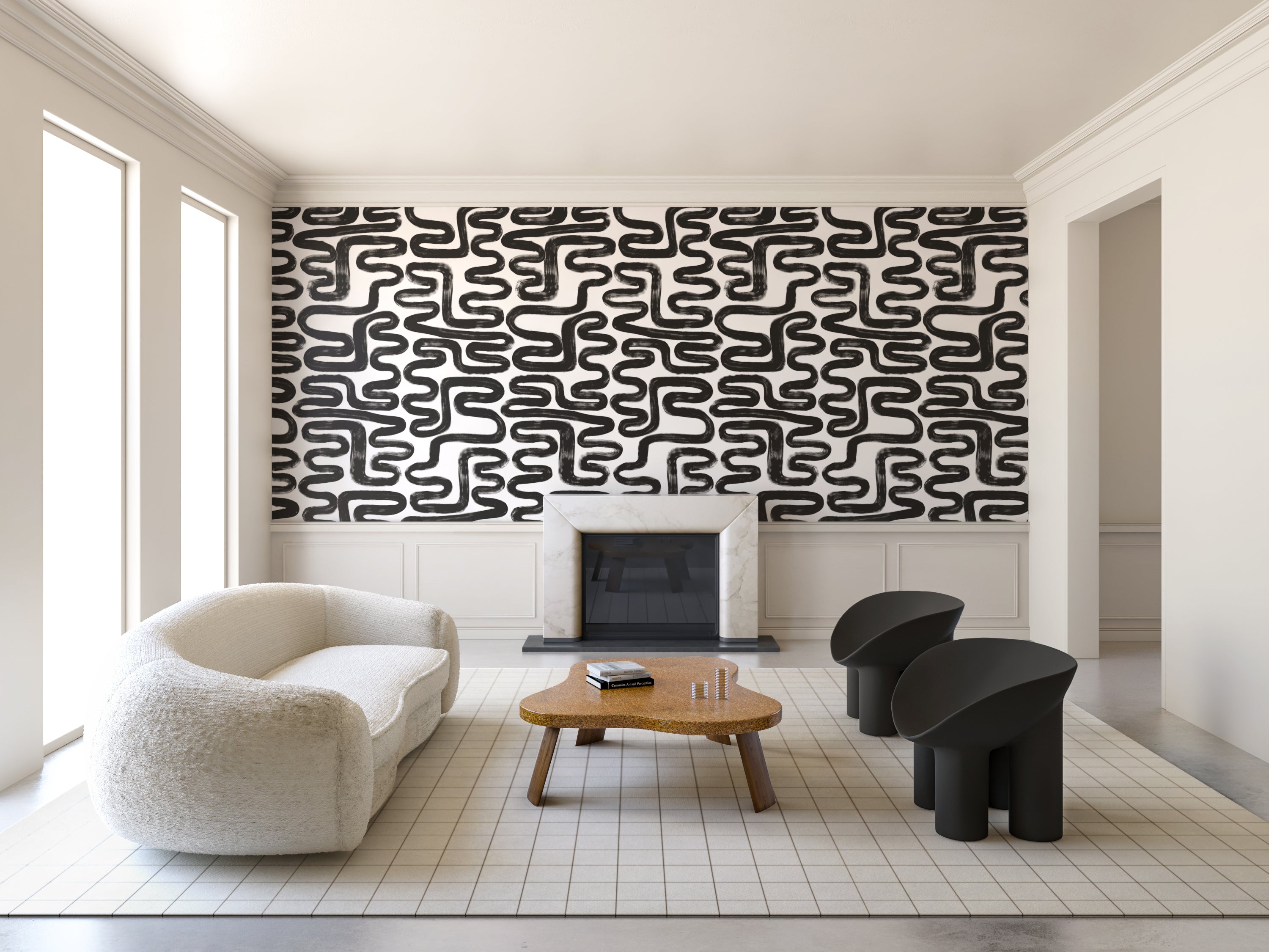 Azteca© Wallpaper in Black + Cremé