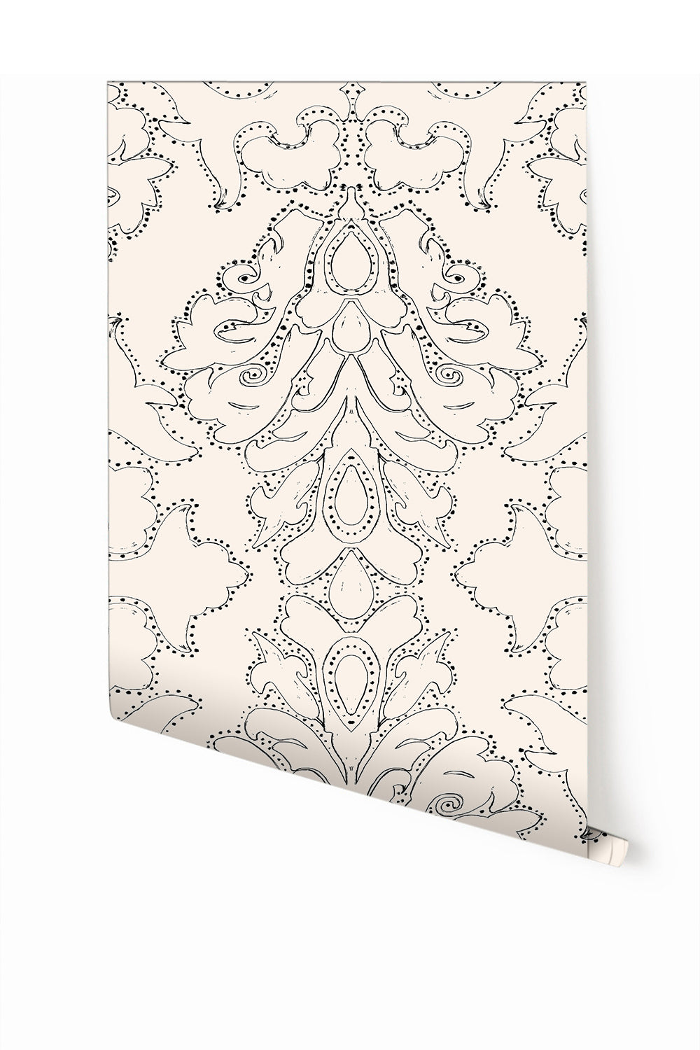 Western Damask© Wallpaper in Black + Cremé