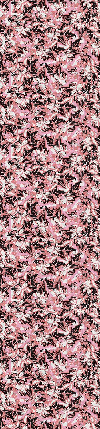 A roll of floral patterned wallpaper featuring a mix of pink, black, and white colors from drop it MODERN.