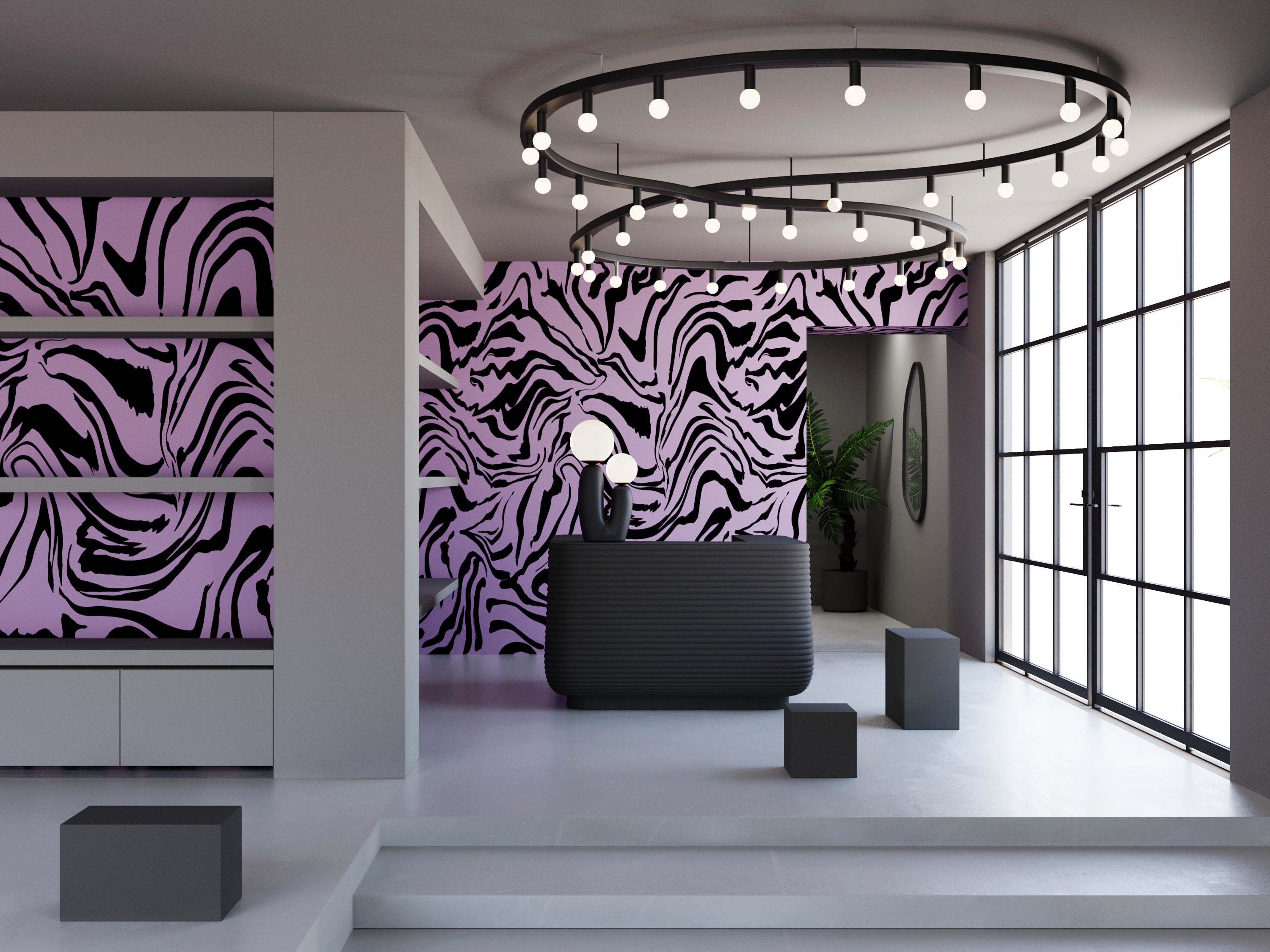 Primal© Mural Wallpaper in Purple + Black