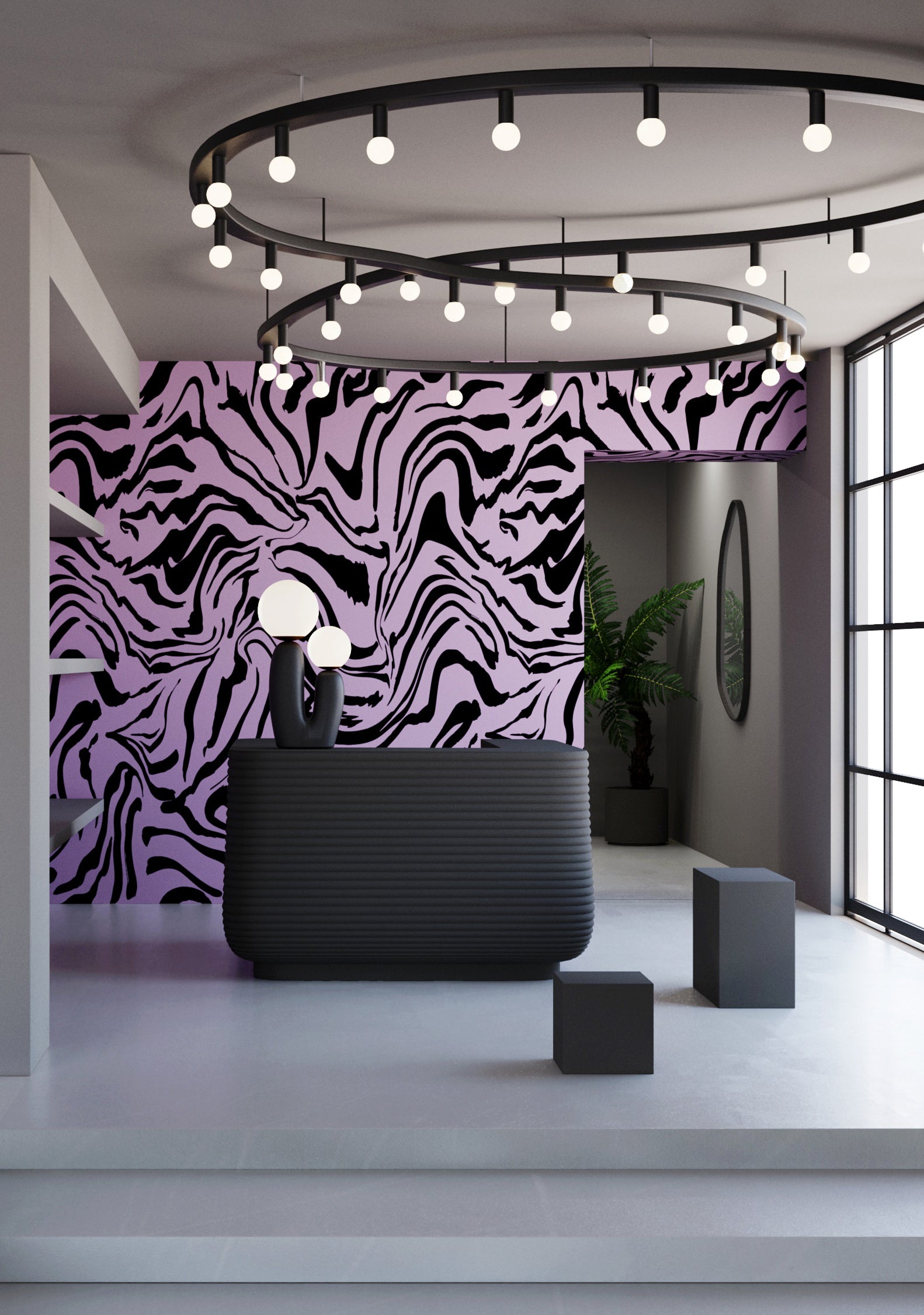 Primal© Mural Wallpaper in Purple + Black