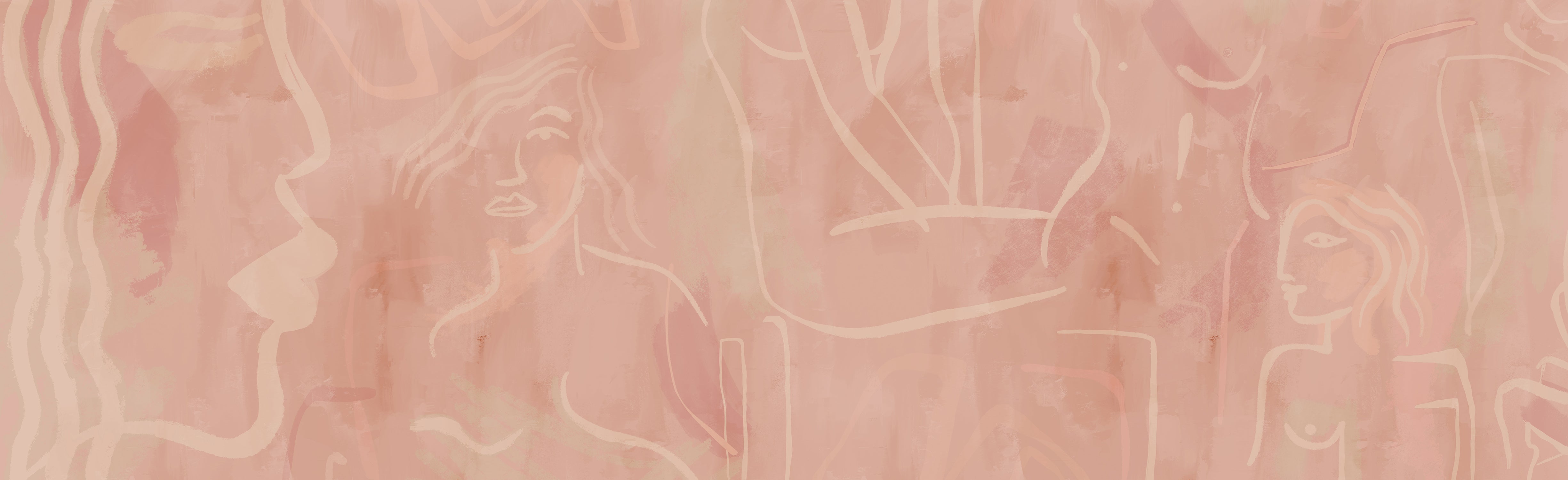 A section of mural wallpaper in rose pink with an abstract design, showing overlaps at the edges from drop it MODERN.