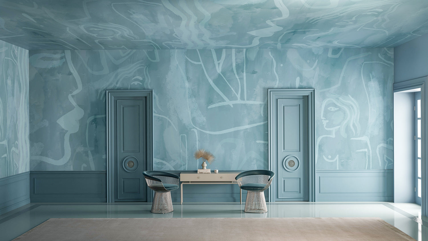 Famke© Mural Wallpaper in Lapis Blue
