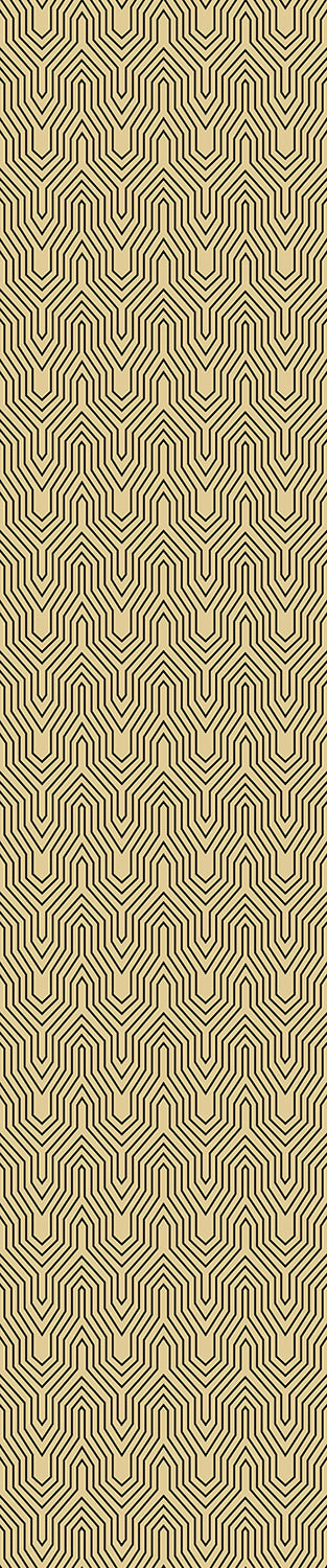 A roll of geometric patterned wallpaper with a color description of banana, meaning yellow, from drop it MODERN.
