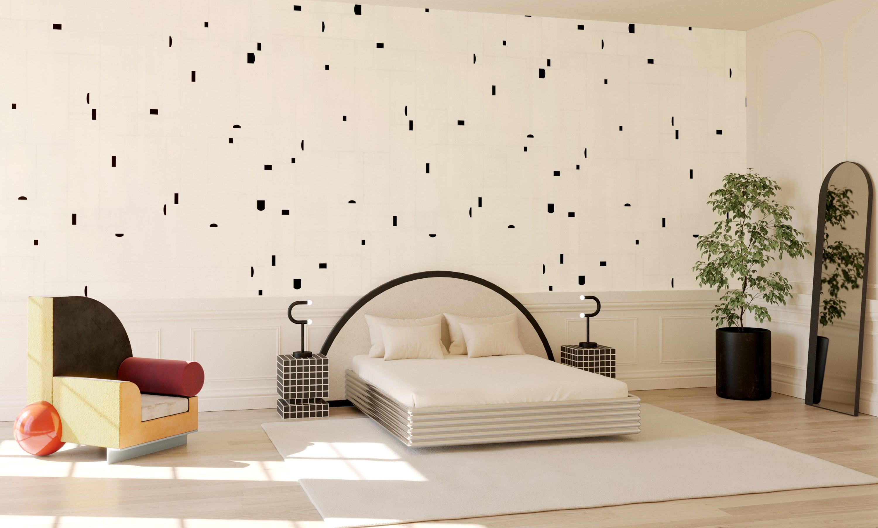 Geometrico© Wallpaper in Chalk + Black