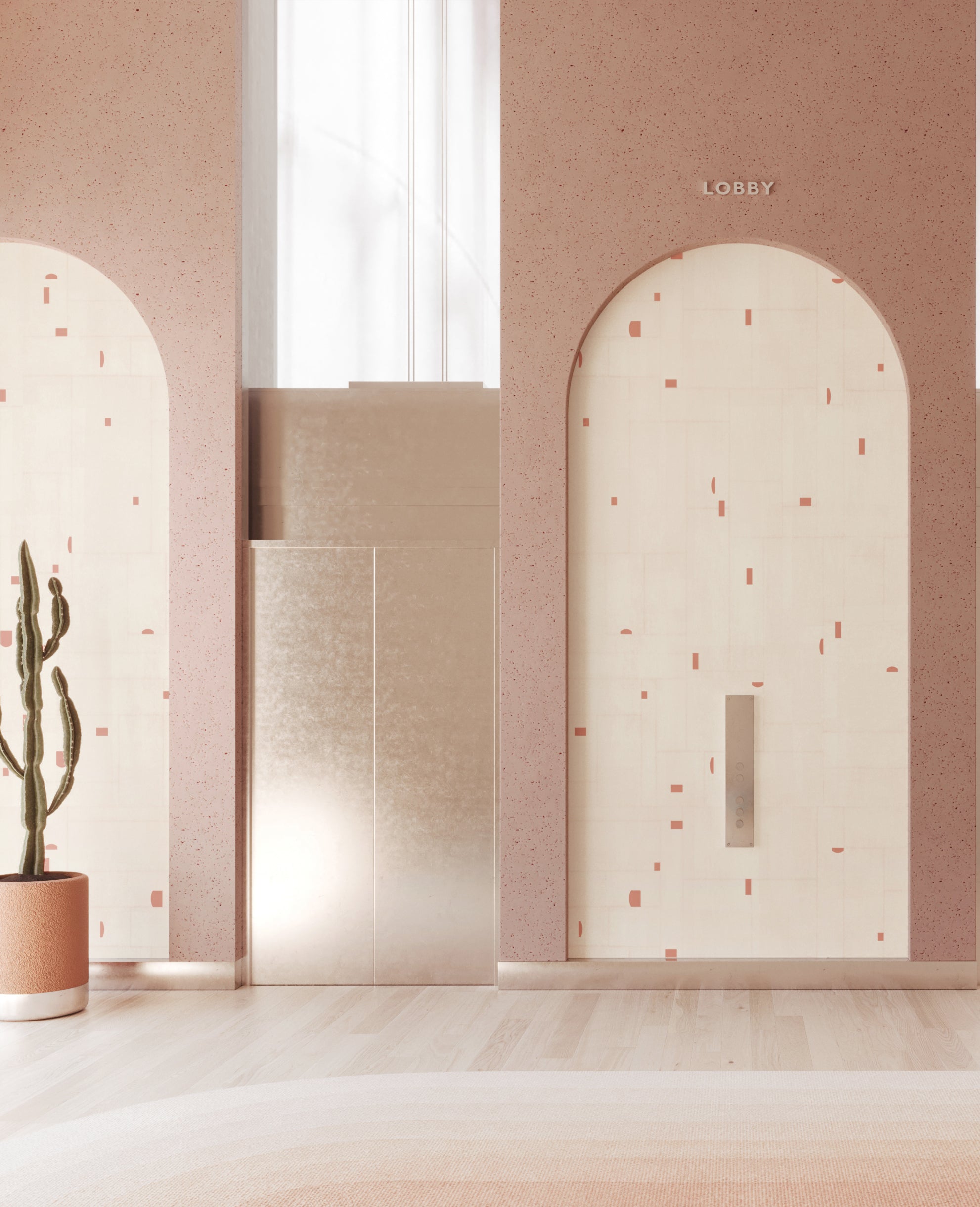 Geometrico© Wallpaper in Strawberry Kiss + Cremé