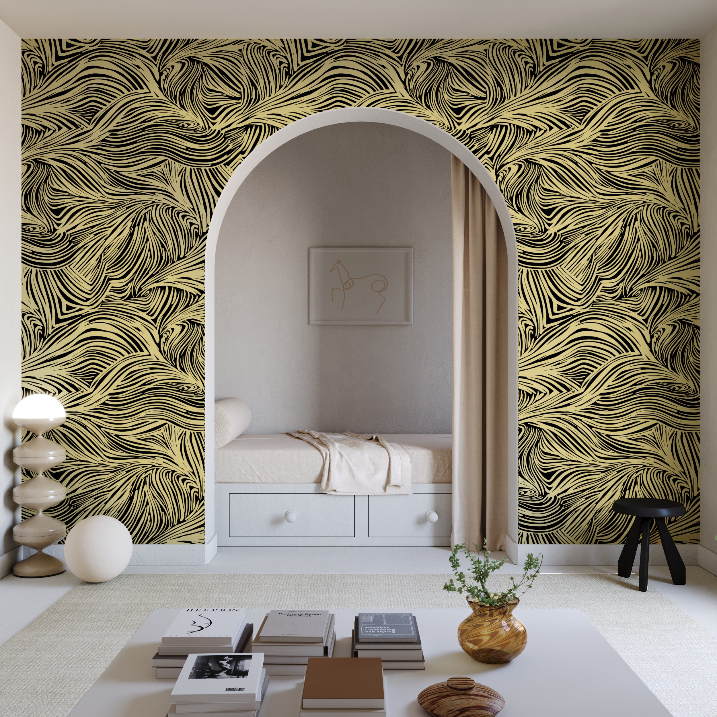 The Hay Bale© Wallpaper in Gold Rush in a bedroom from drop it MODERN