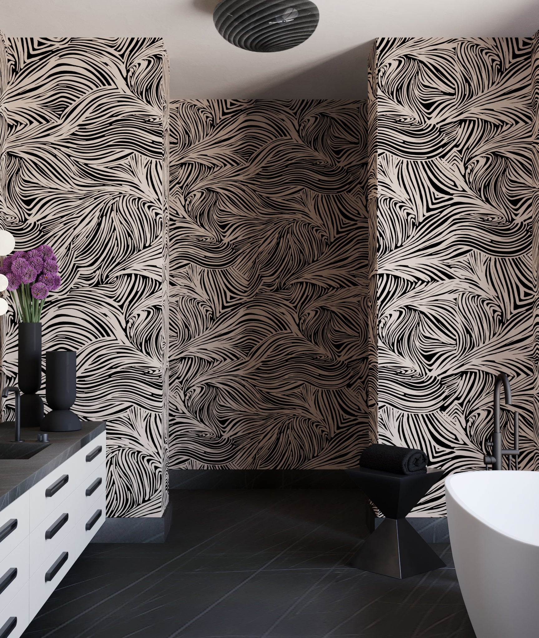 The Hay Bale© Wallpaper in Pueblo + Black in a residential interior from drop it MODERN
