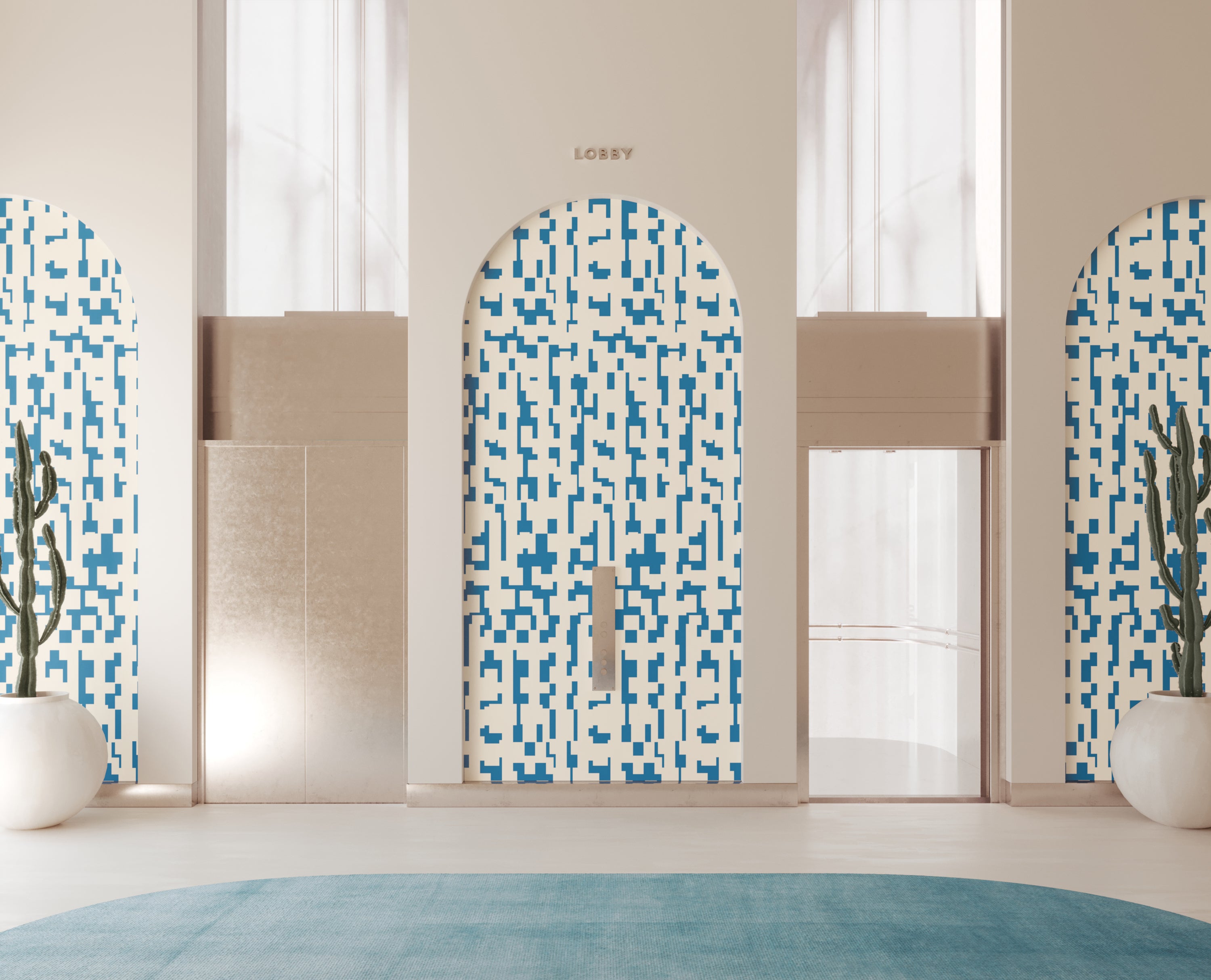 Mainframe© Wallpaper in Electric Blue + Cremé