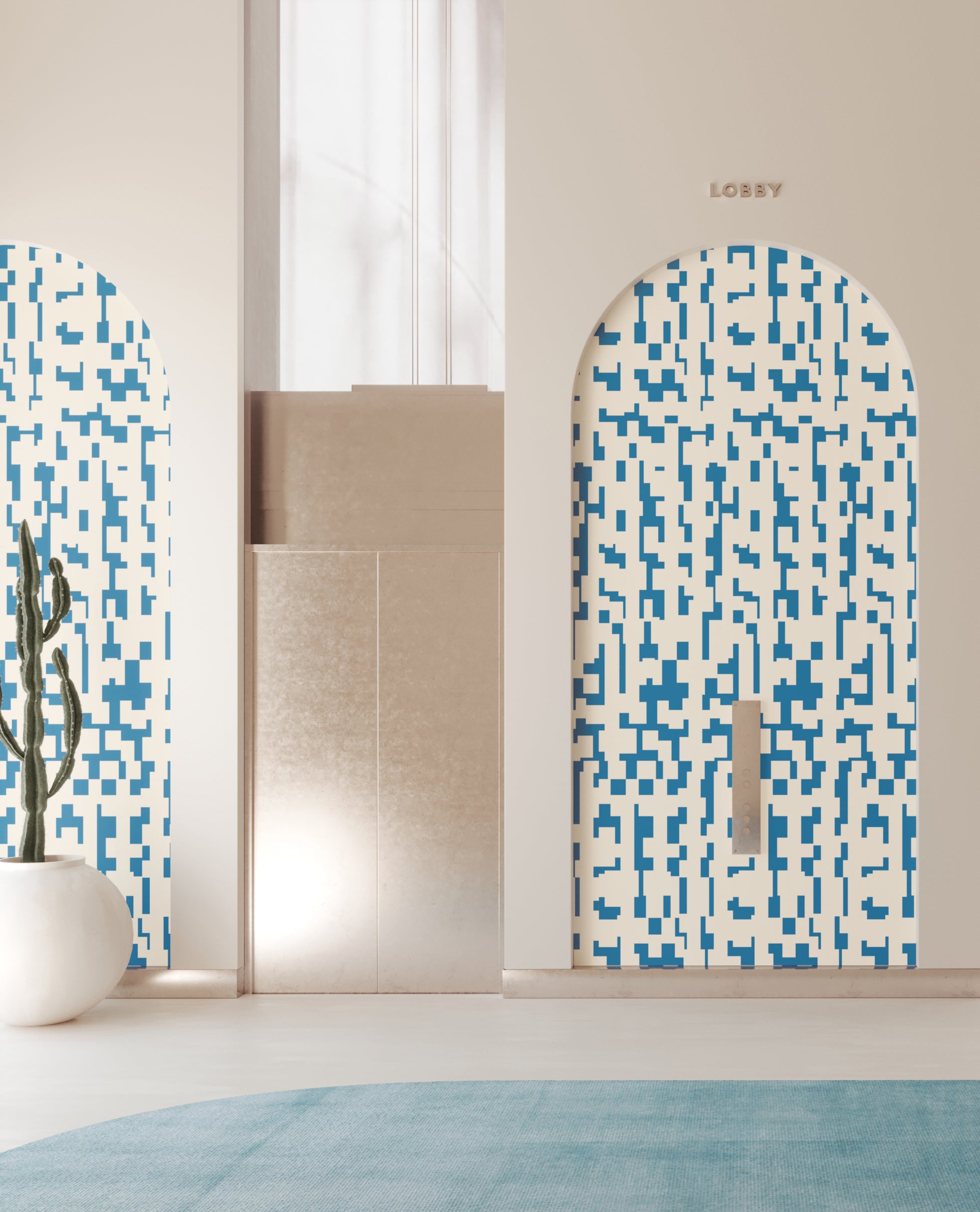 Mainframe© Wallpaper in Electric Blue + Cremé