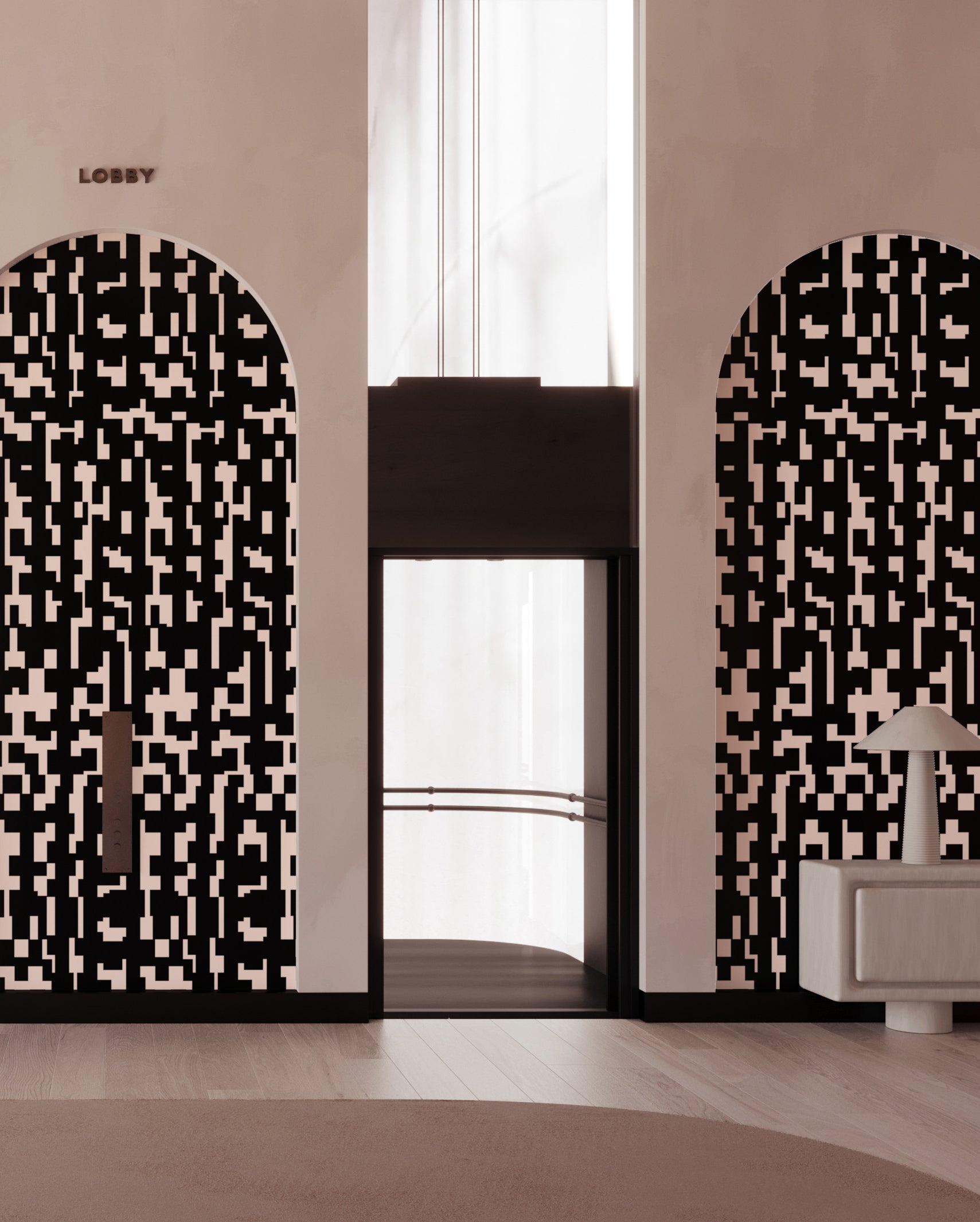 Mainframe© Wallpaper in Flamingo + Black