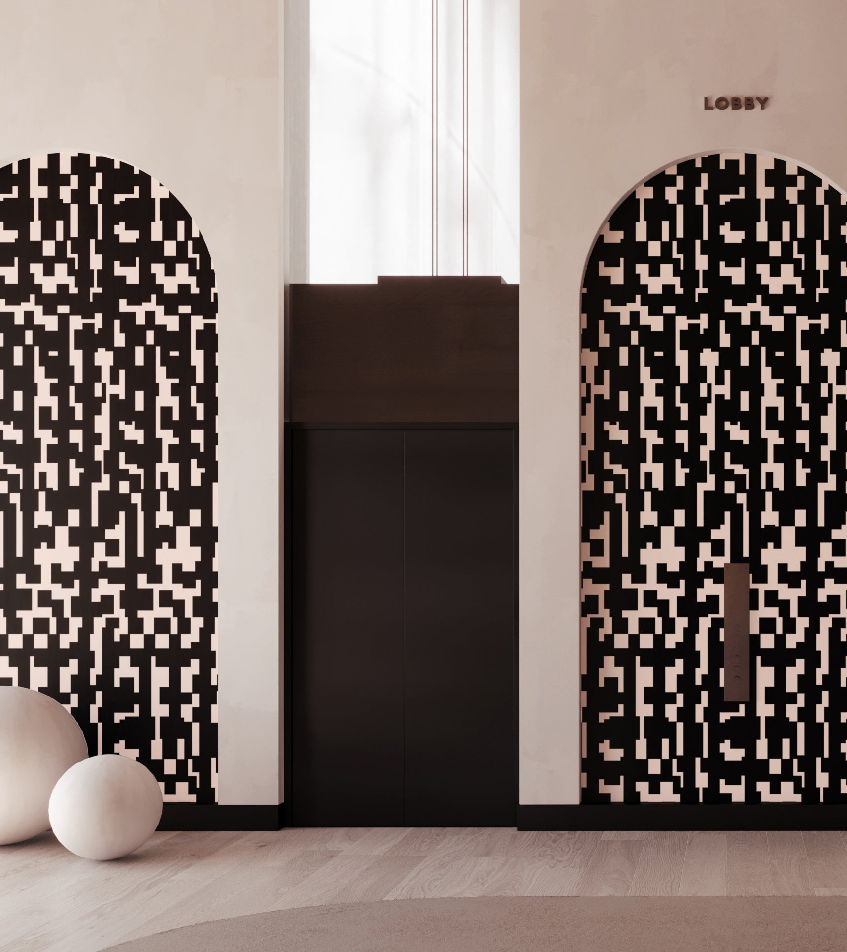 Mainframe© Wallpaper in Flamingo + Black