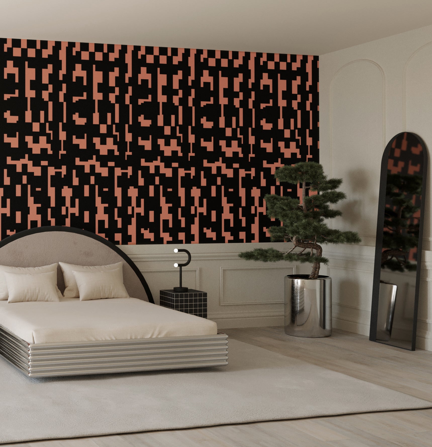 Mainframe© Wallpaper in Strawberry Kiss + Black