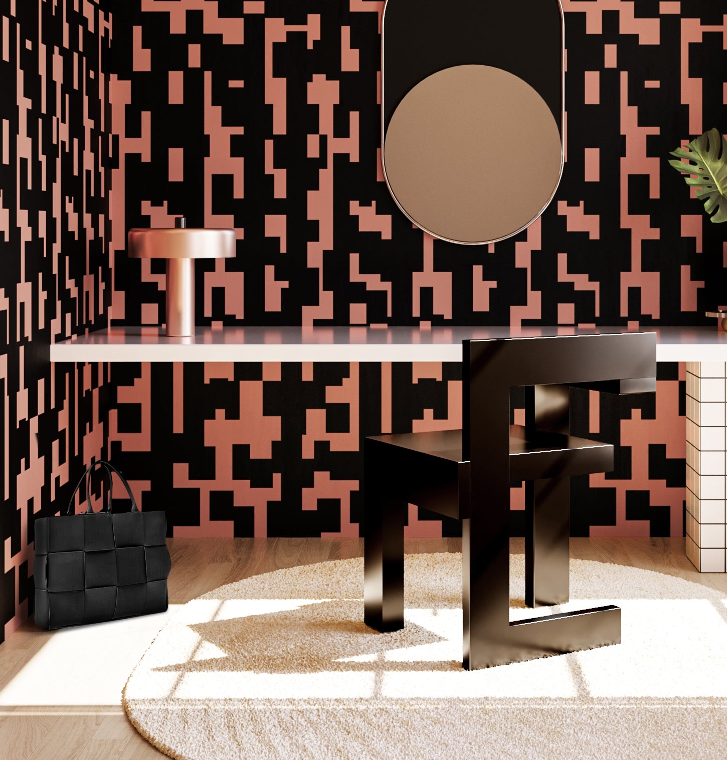 Mainframe© Wallpaper in Strawberry Kiss + Black