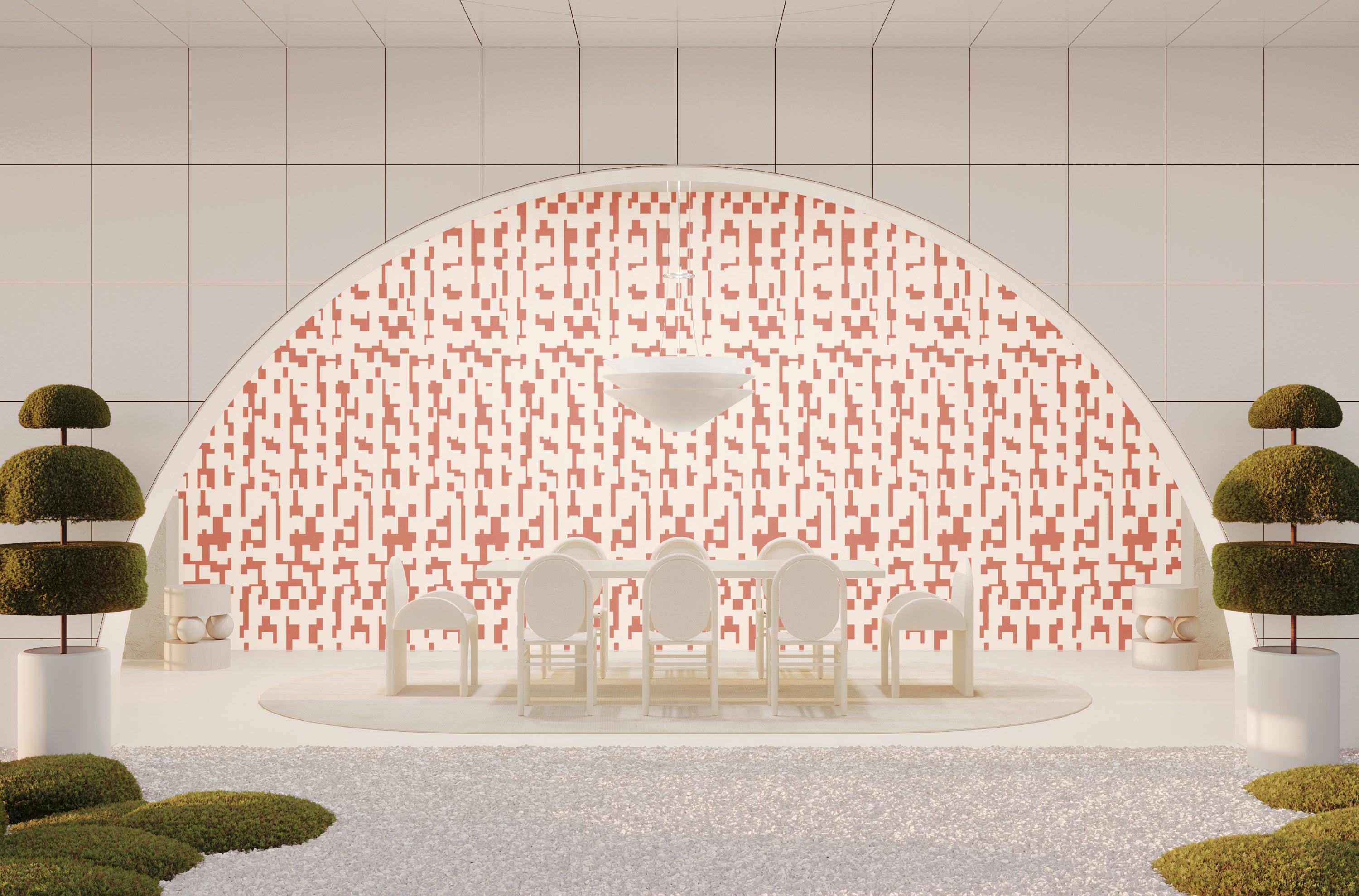 Mainframe© Wallpaper in Strawberry Kiss + Cremé