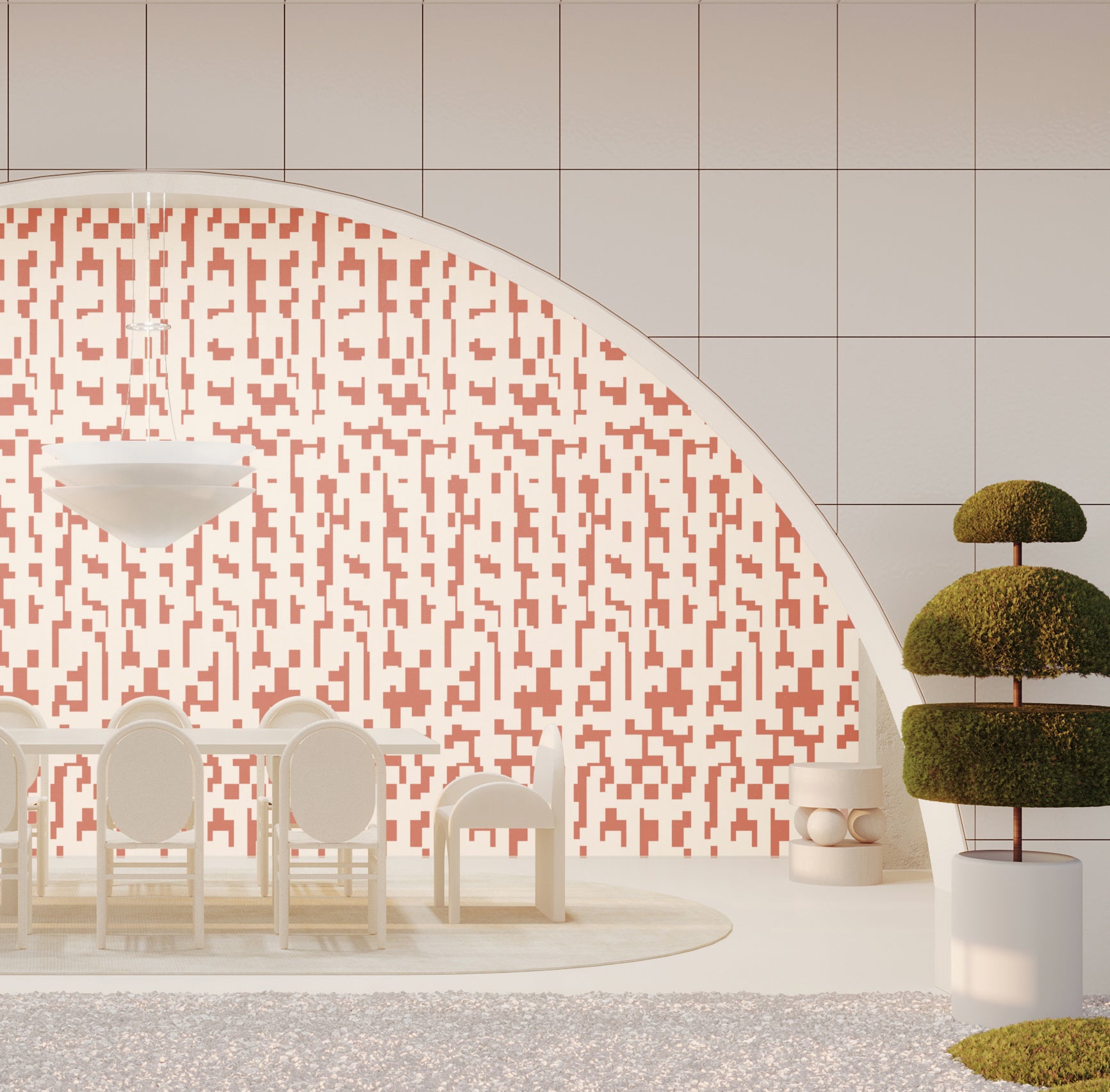 Mainframe© Wallpaper in Strawberry Kiss + Cremé