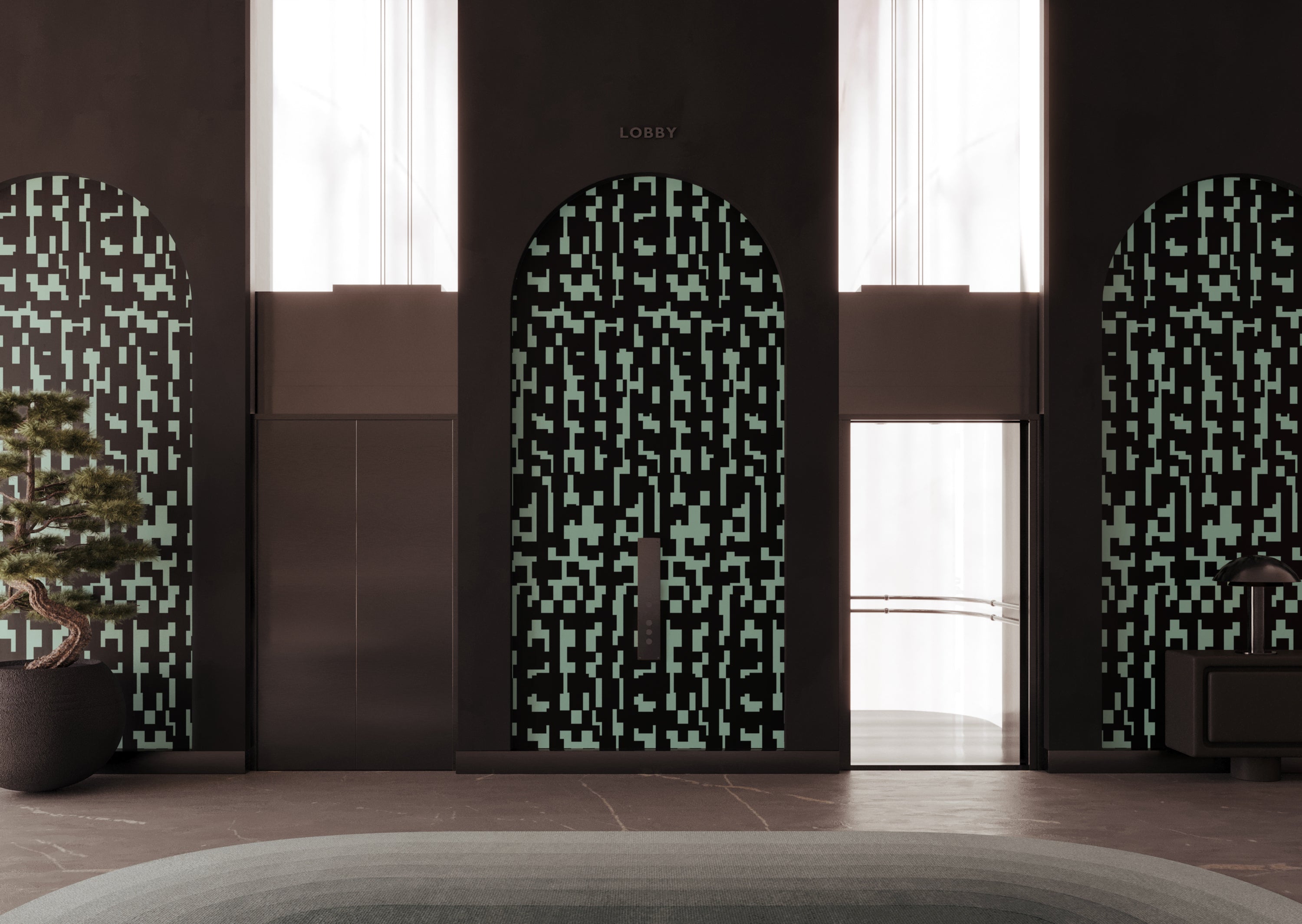 Mainframe© Wallpaper in Teal + Black