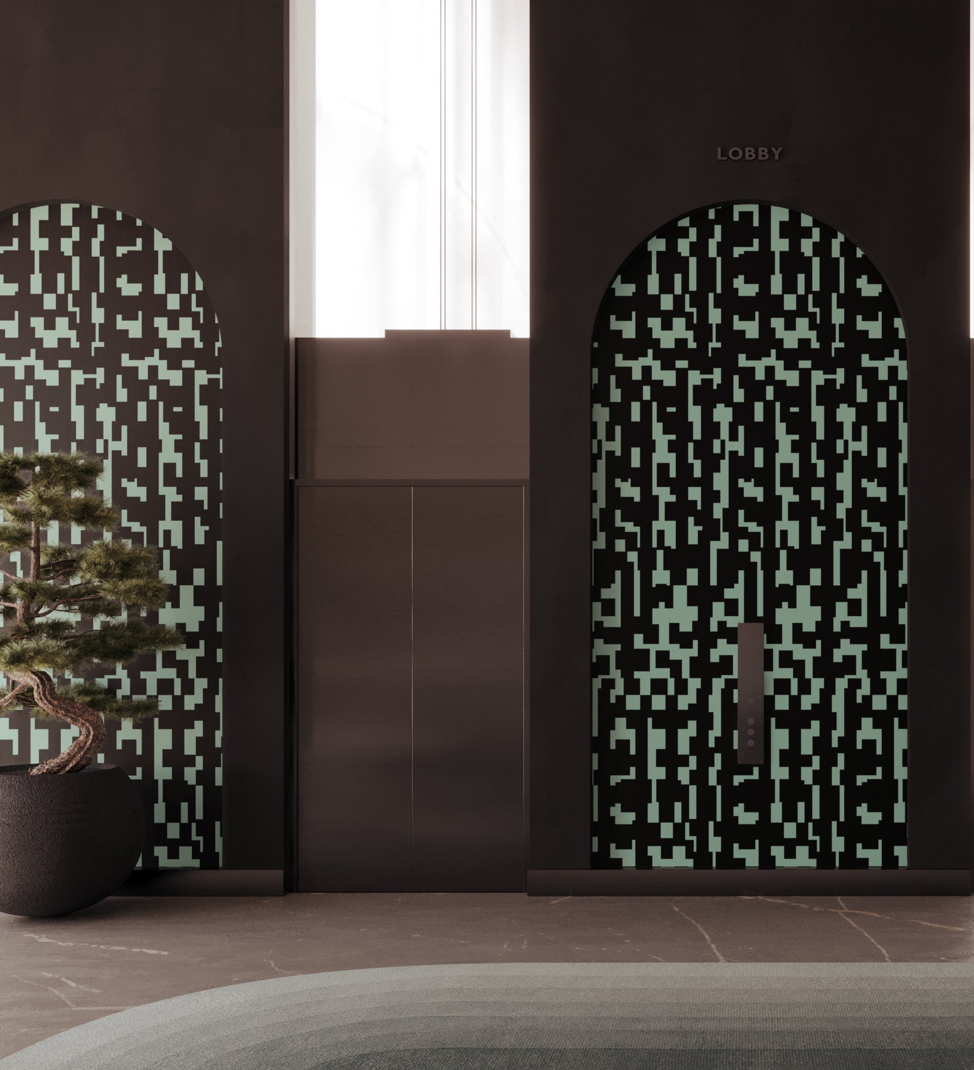 Mainframe© Wallpaper in Teal + Black