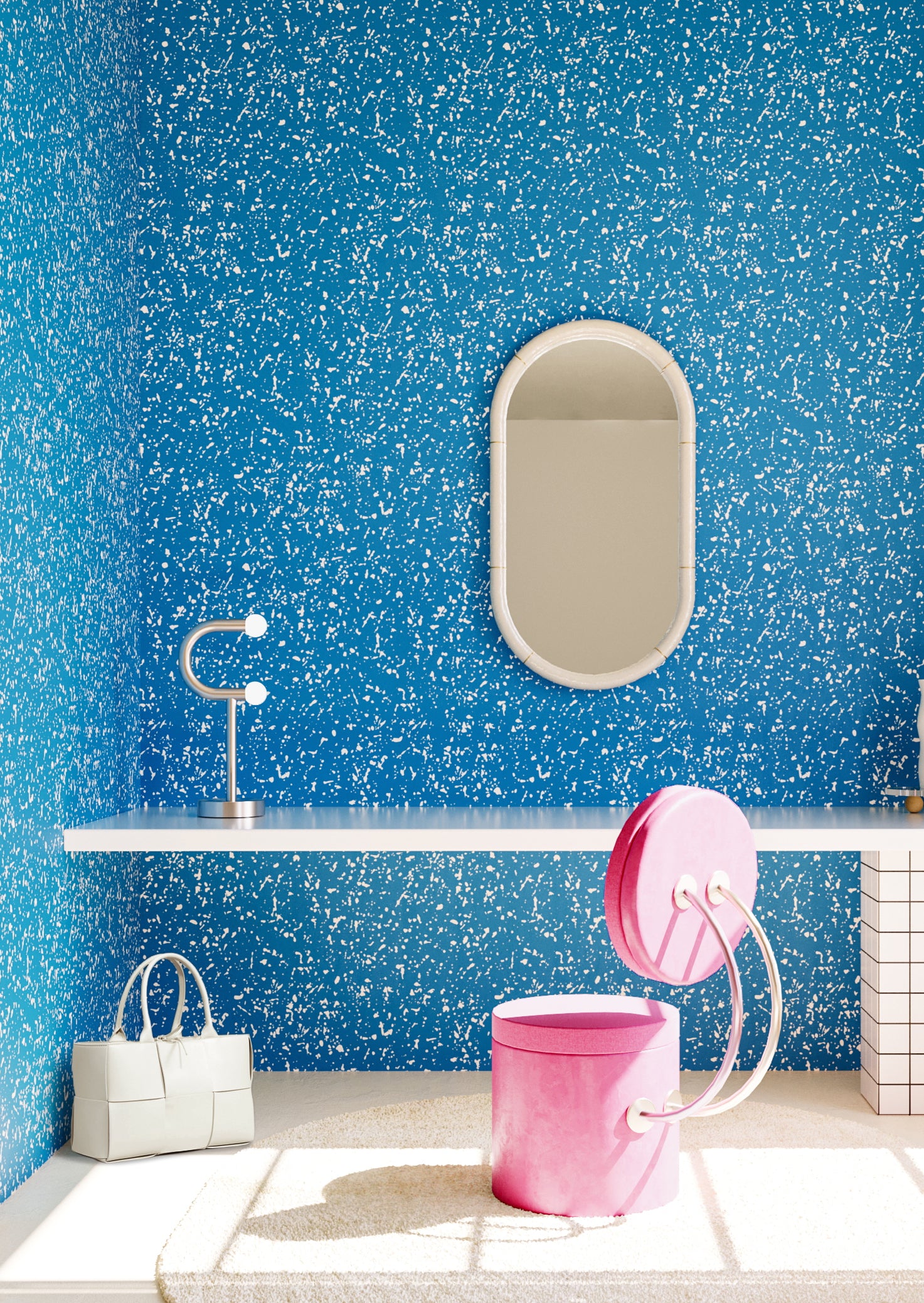 Memphis© Wallpaper in Electric Blue + Cremé