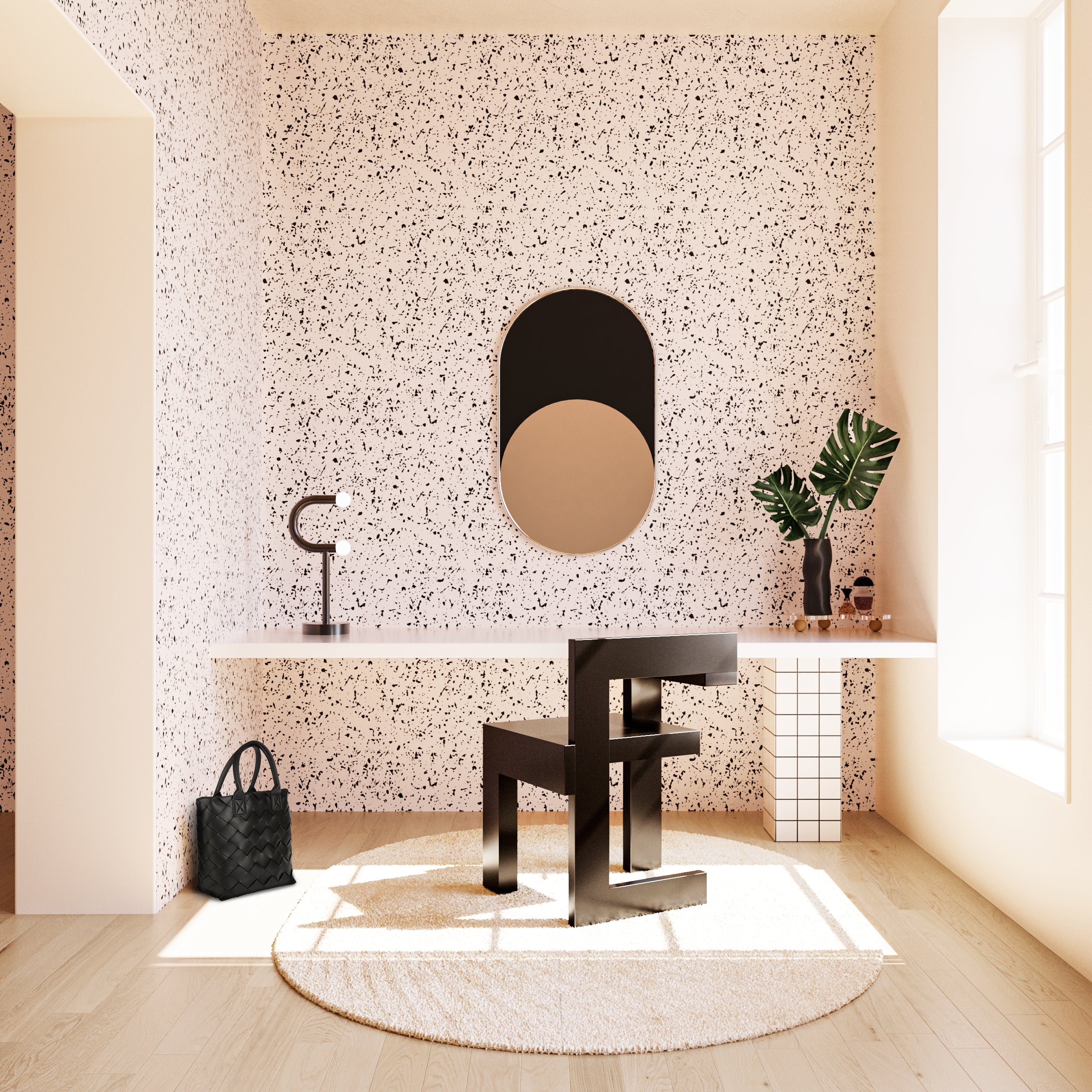 Memphis© Wallpaper in Flamingo + Black