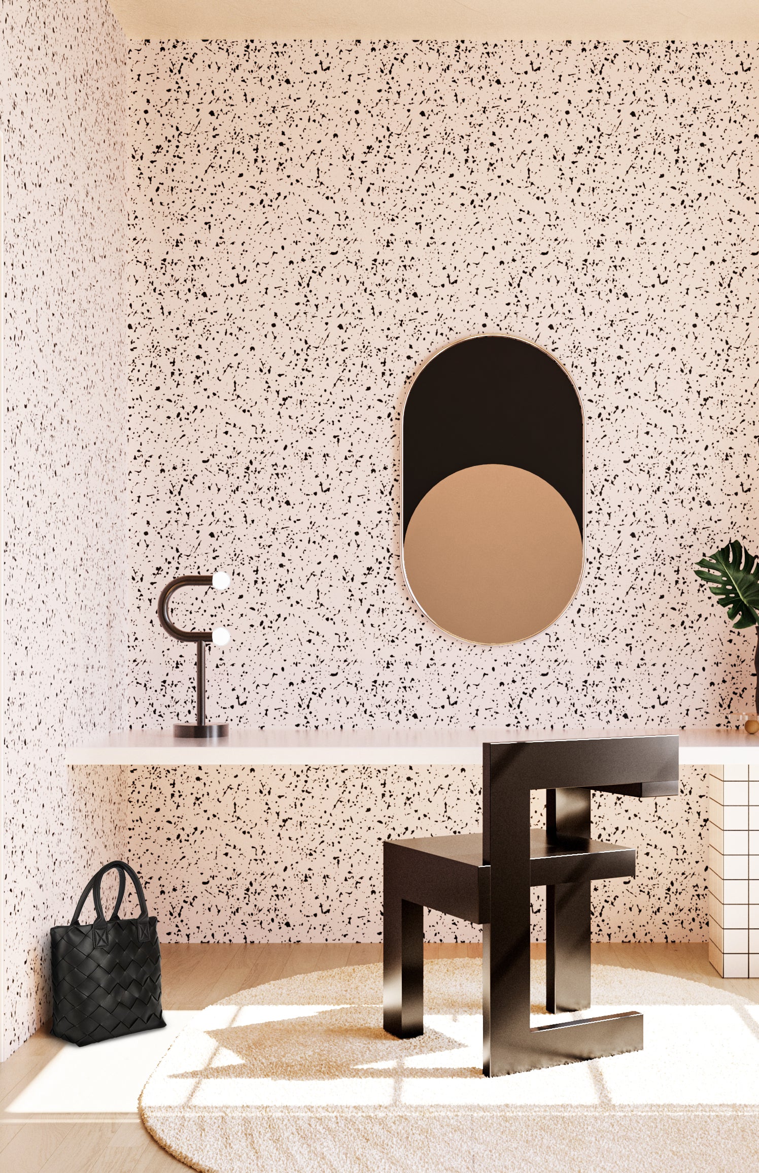 Memphis© Wallpaper in Flamingo + Black