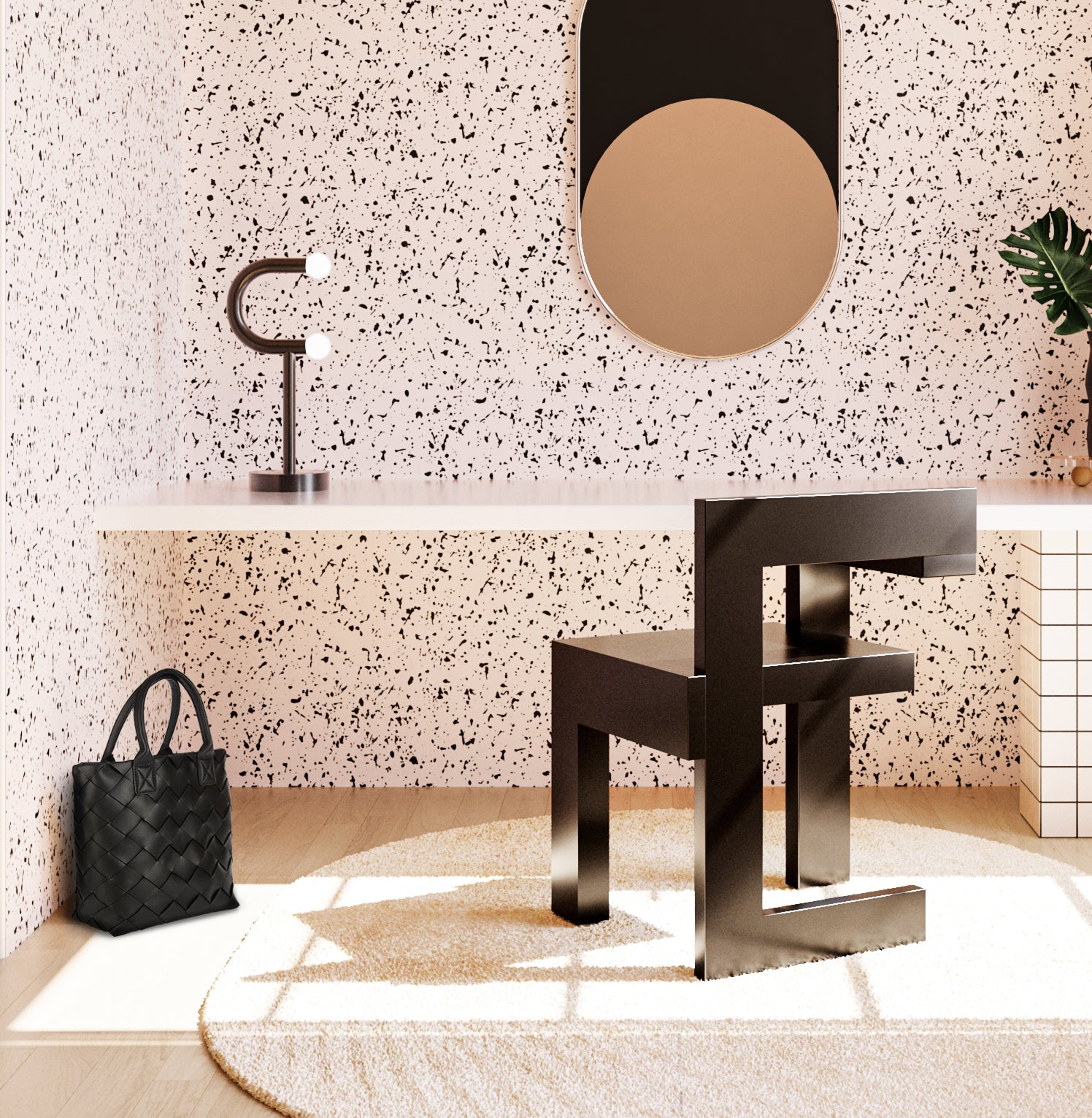 Memphis© Wallpaper in Flamingo + Black