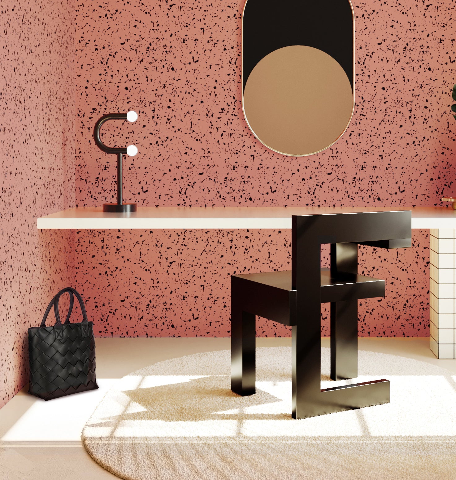 Memphis© Wallpaper in Strawberry Kiss + Black