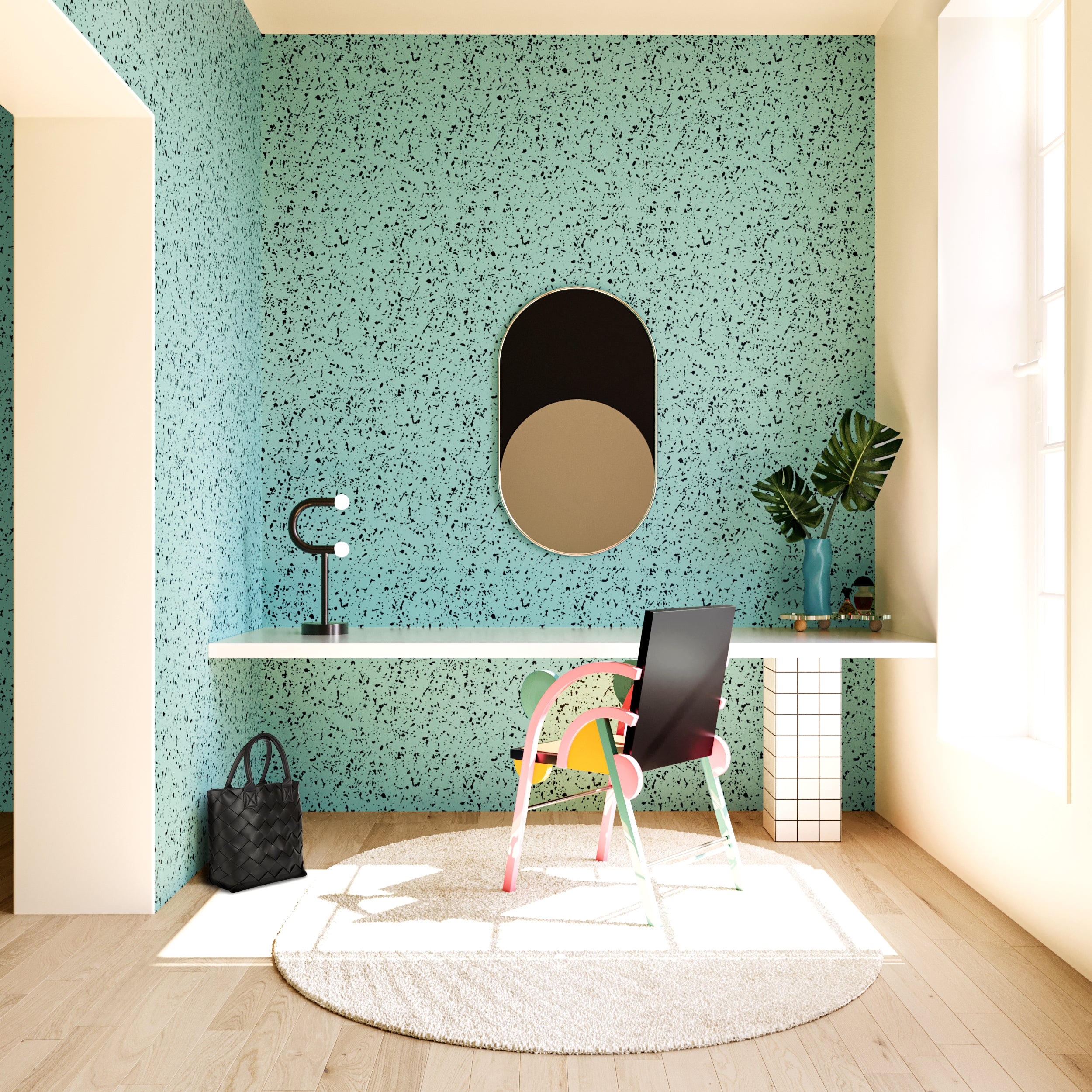 Memphis© Wallpaper in Teal + Black