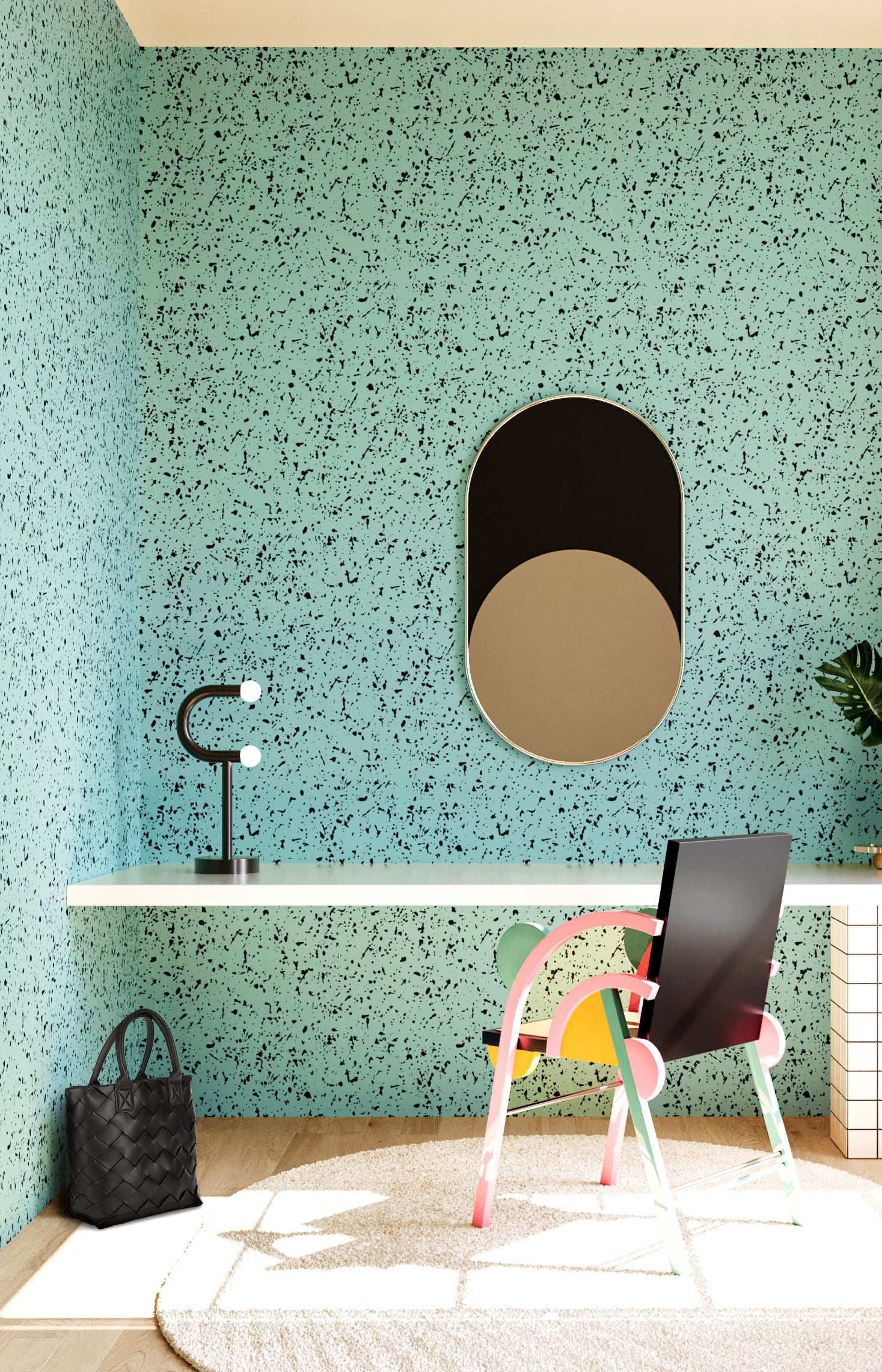 Memphis© Wallpaper in Teal + Black